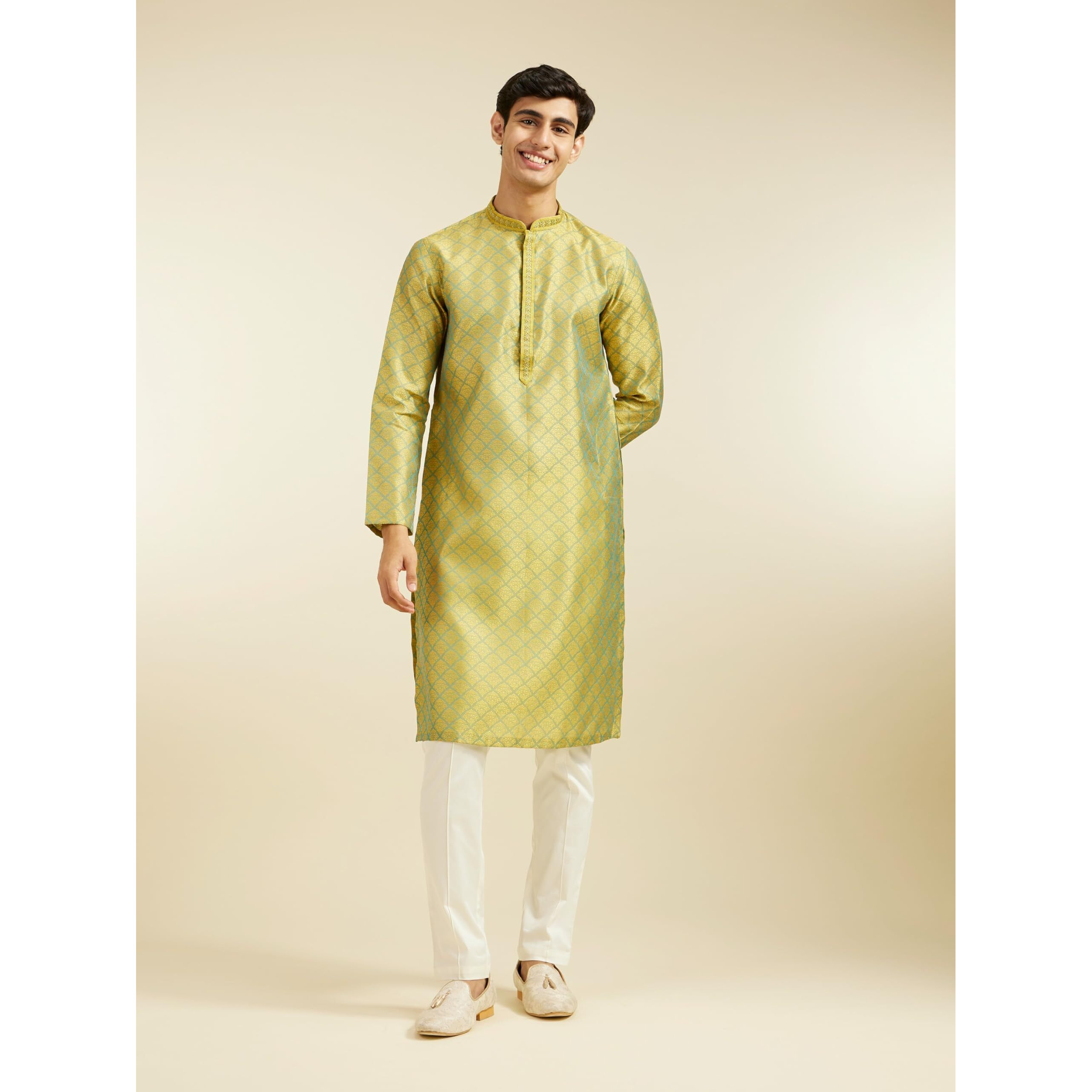 Diwas By Manyavar Men's Art Silk Jacquard| Self Design Kurta (Mehndi Green,Xxl)