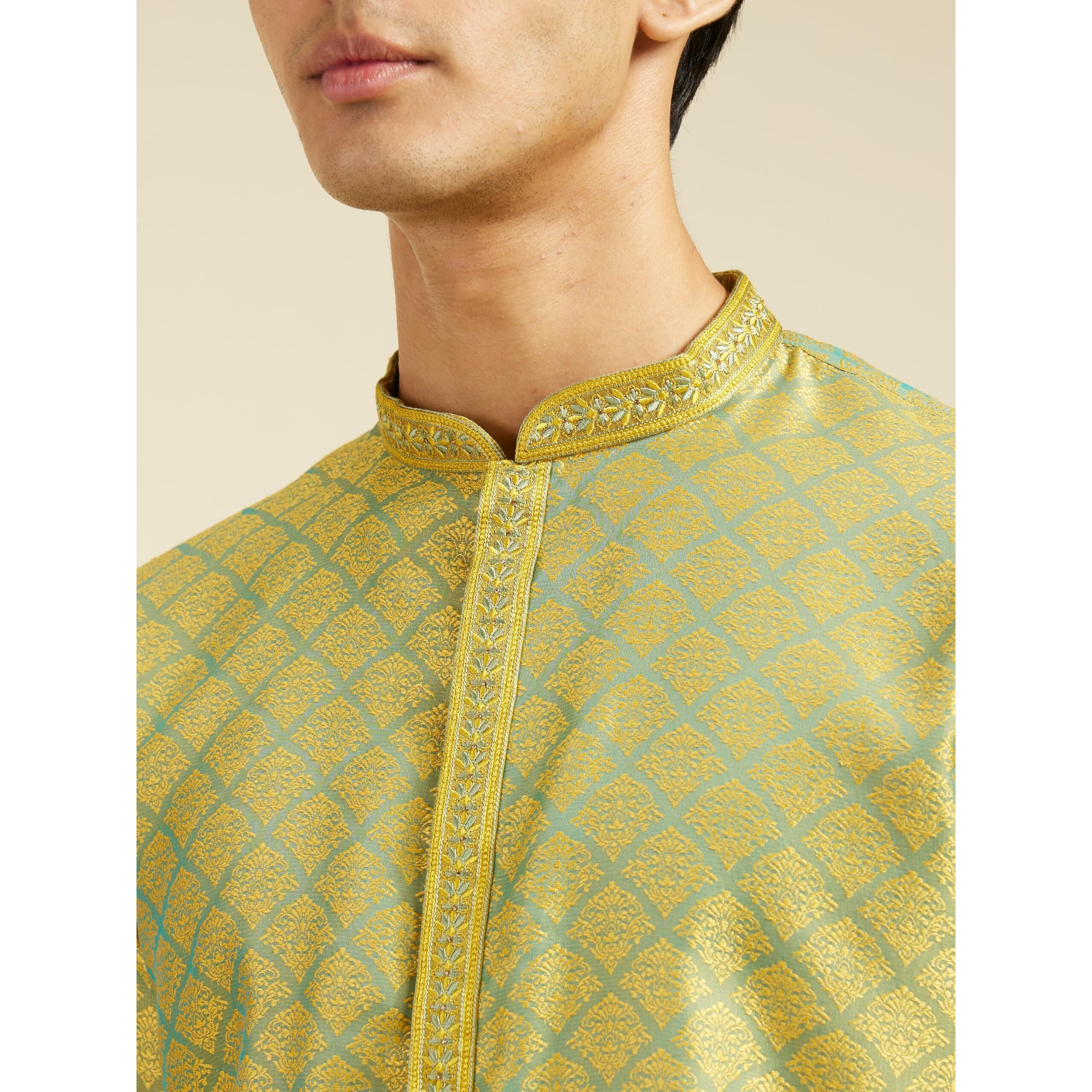 Diwas By Manyavar Men's Art Silk Jacquard| Self Design Kurta (Mehndi Green,Xxl)