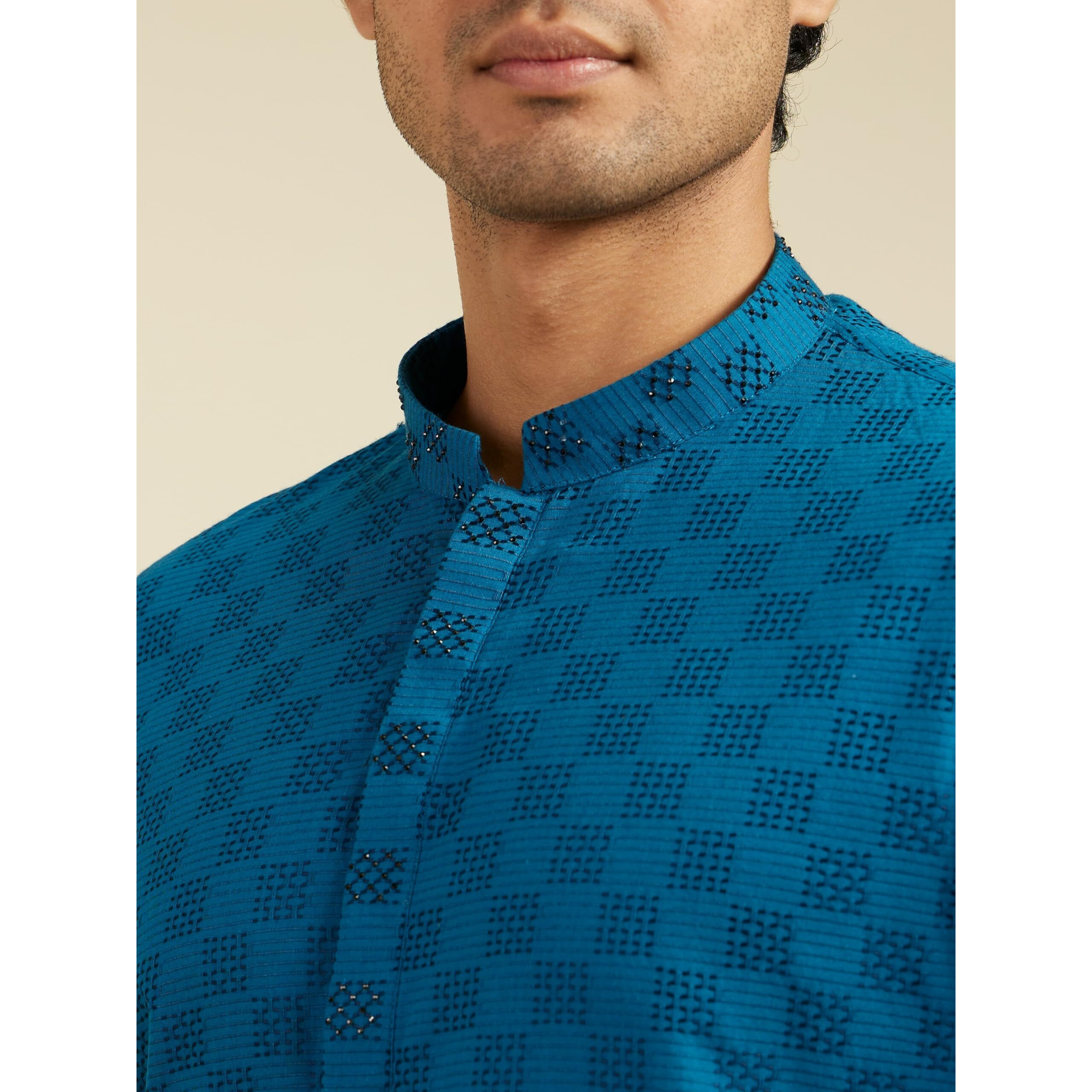 Diwas By Manyavar Men's Cotton Textured Kurta (Blue,Xxl)