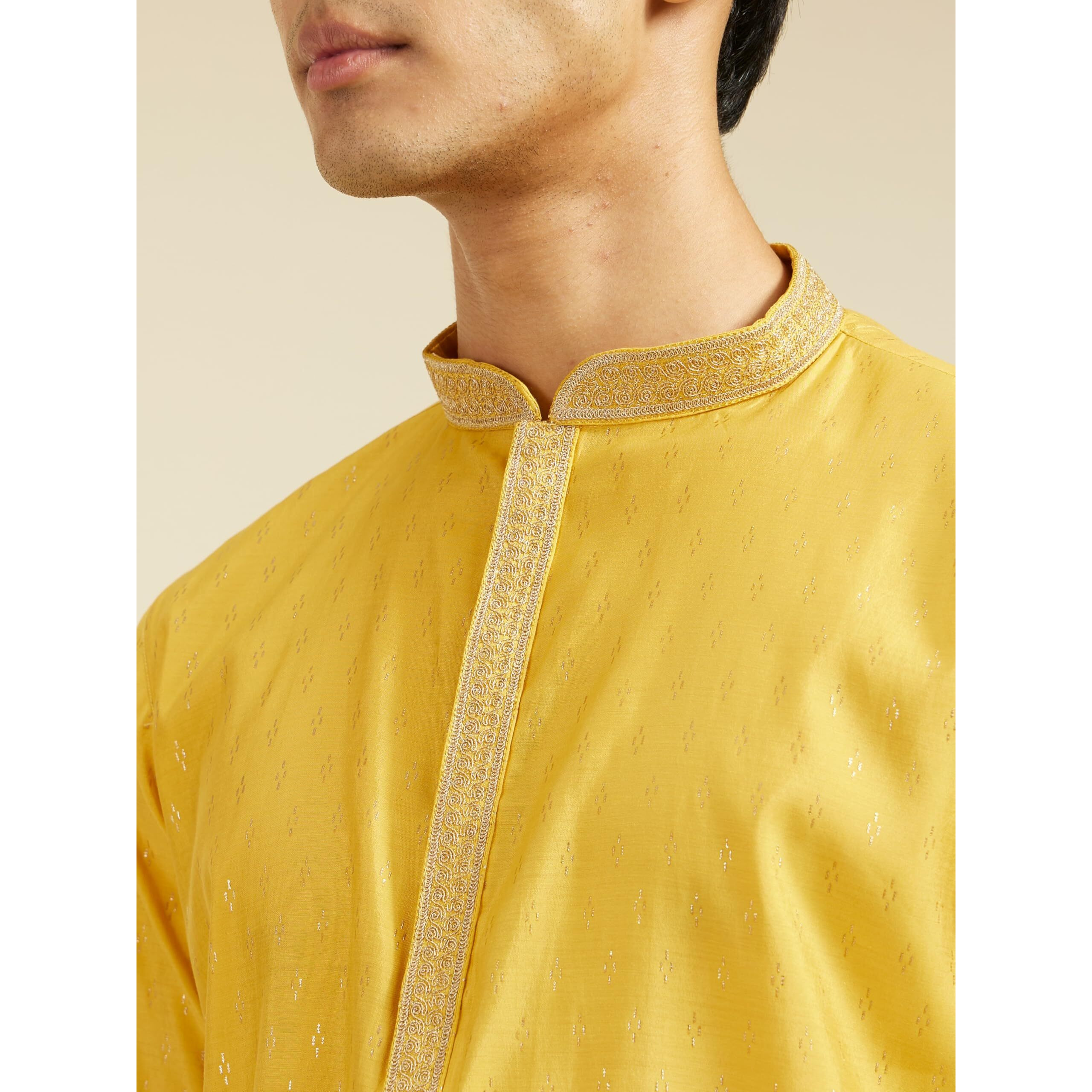 Diwas By Manyavar Men's Blended Viscose Jacquard| Self Design Kurta (Mustard,Xxl)