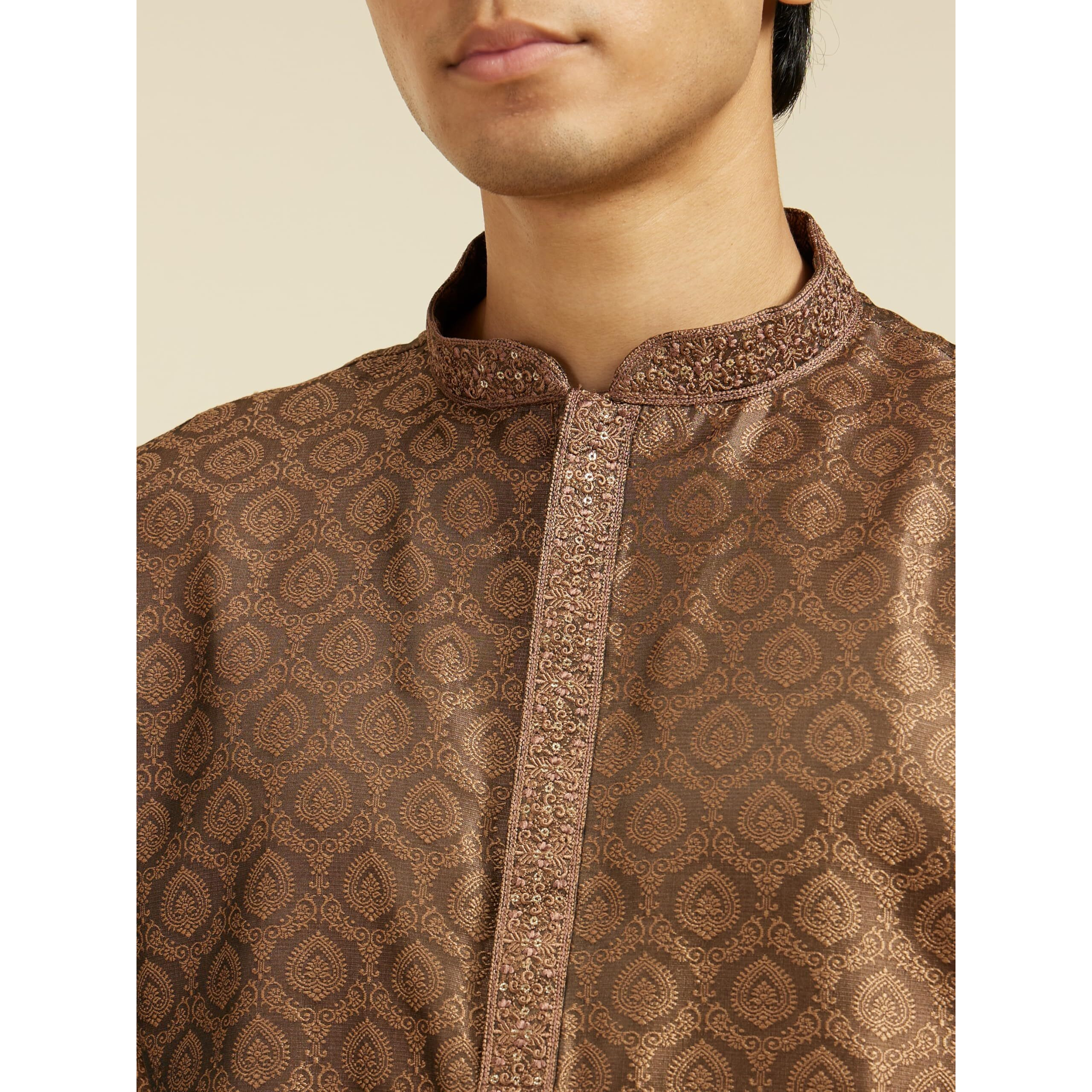 Diwas By Manyavar Men's Art Silk Thread Embroidered Kurta (Brown,Xxxl)