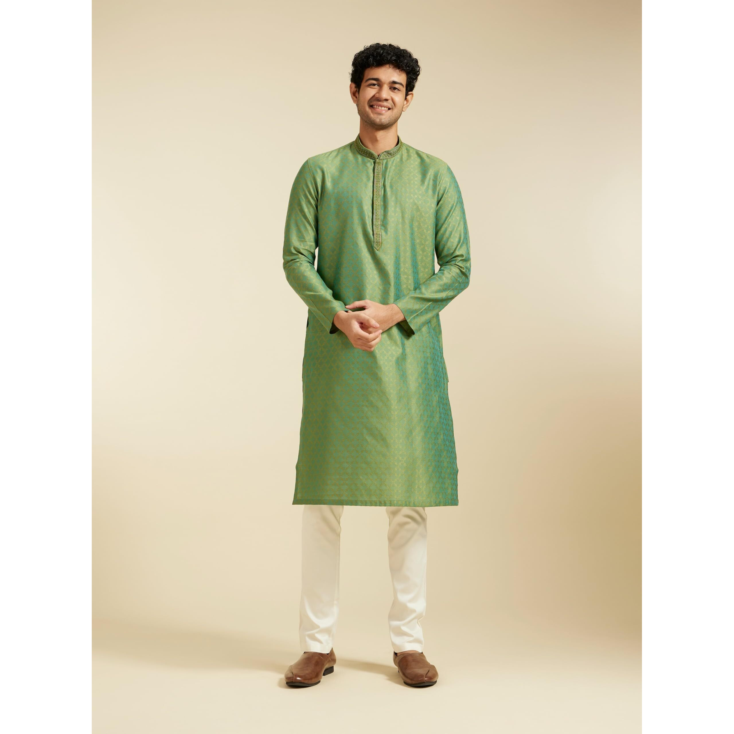 Diwas By Manyavar Men's Viscose Blend Self Design Kurta (Light Mid Green,Xxxl)