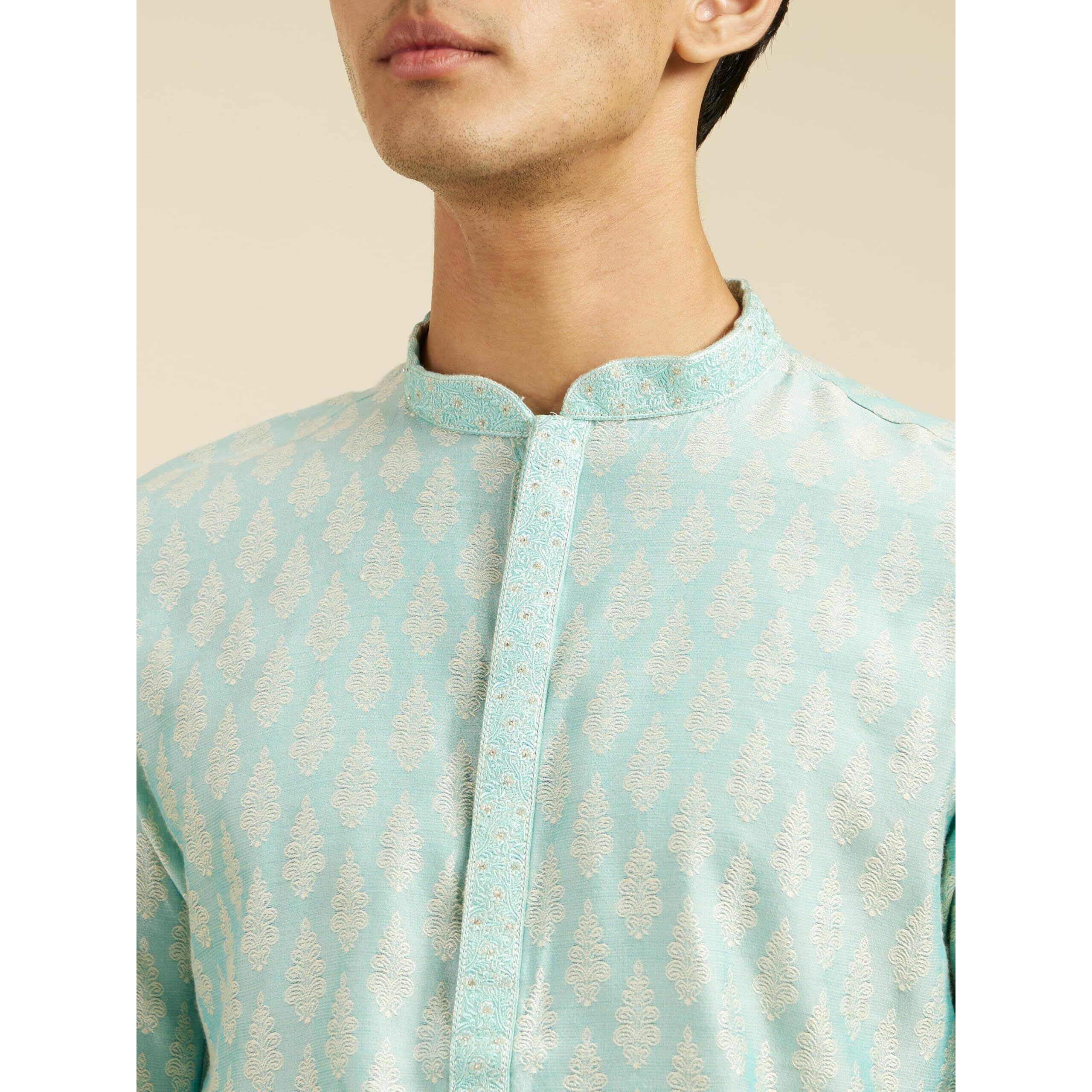 Diwas By Manyavar Men's Blended Viscose Jacquard| Self Design Kurta (Aqua Green,Xxxl)