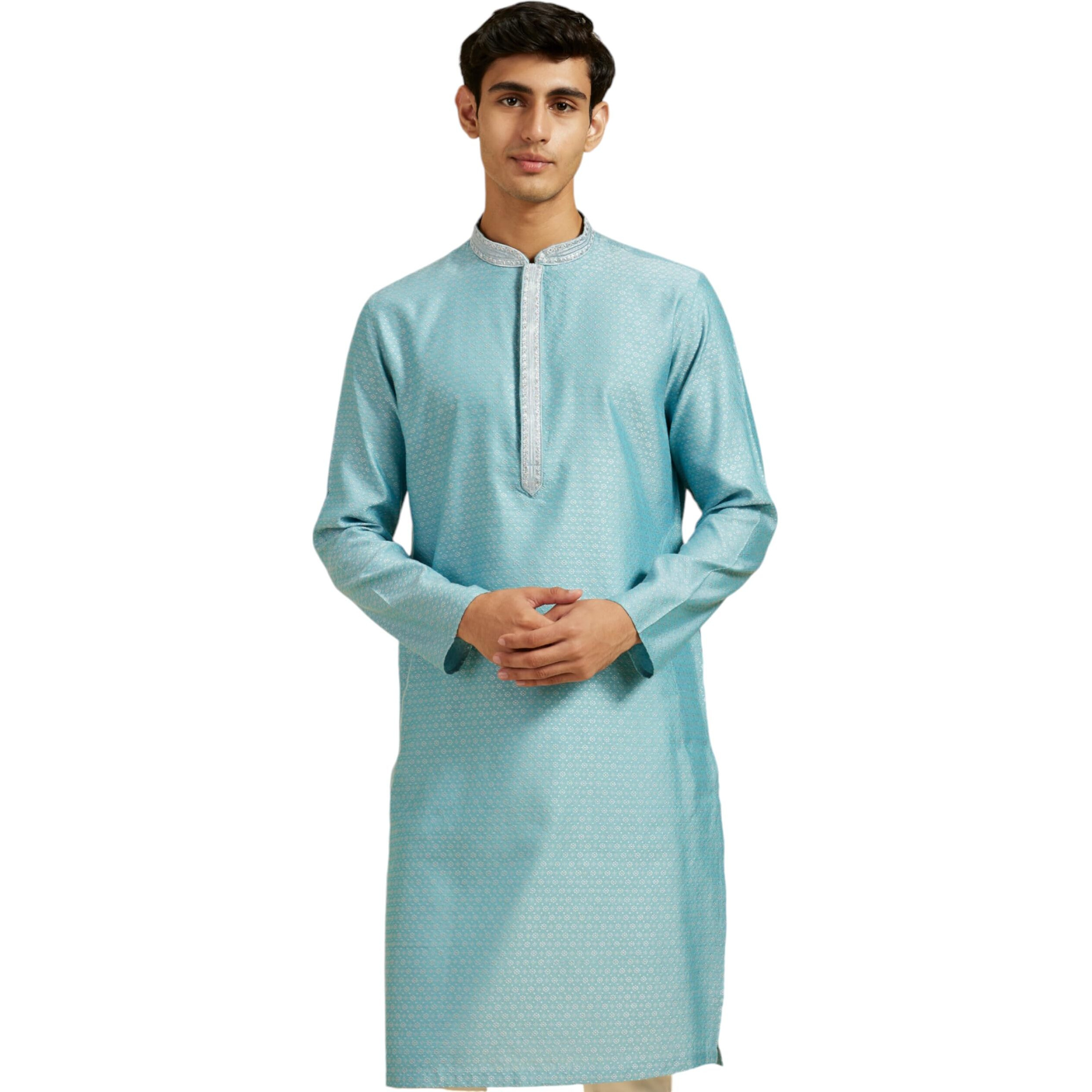 Diwas By Manyavar Men's Viscose Blend Self Design Kurta (Light Blue,Xxxl)