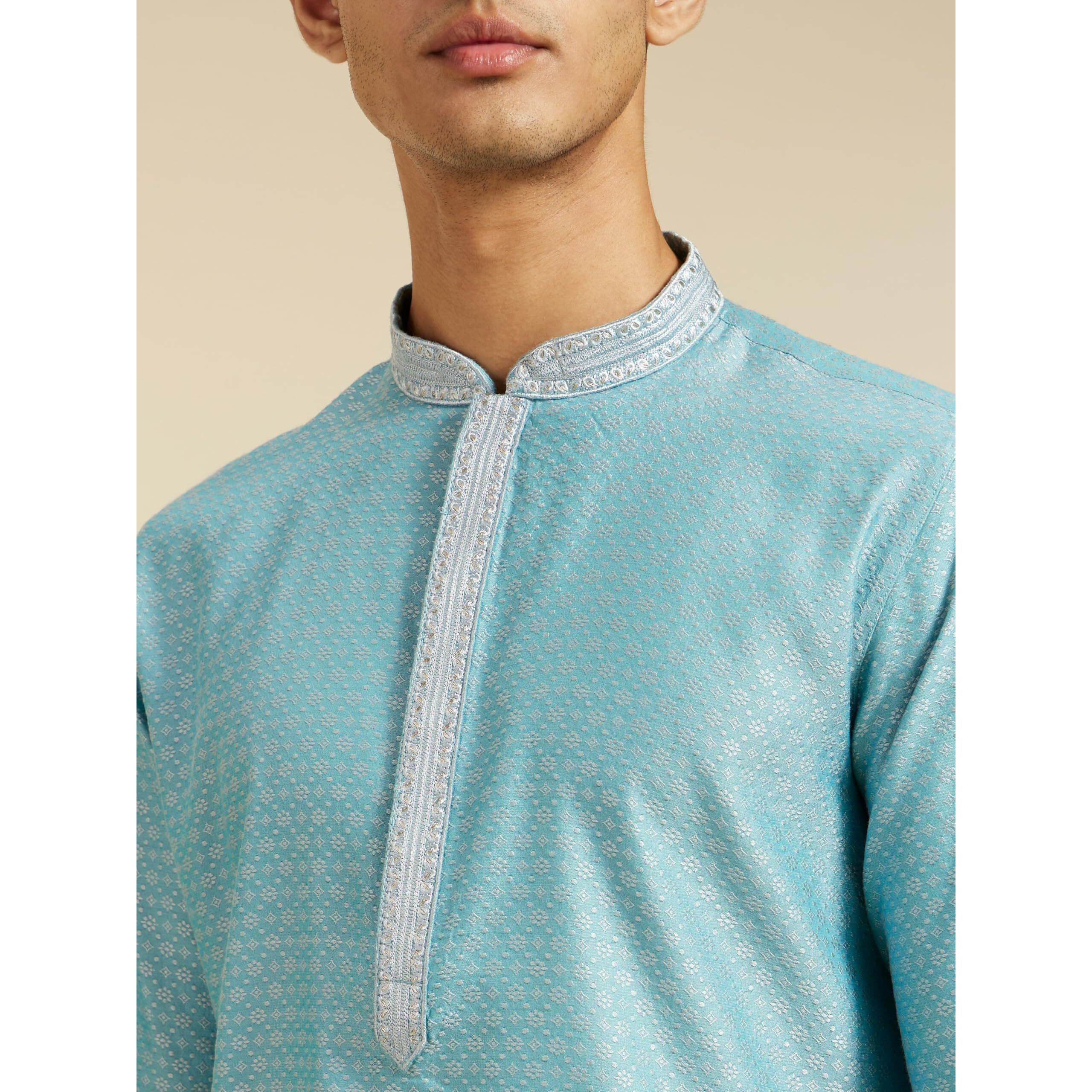 Diwas By Manyavar Men's Viscose Blend Self Design Kurta (Light Blue,Xxxl)