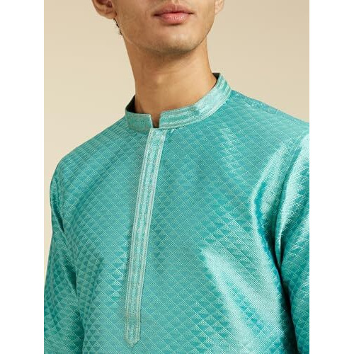 Diwas By Manyavar Men's Art Silk Self Design Kurta (Aqua Green,Xxxl)