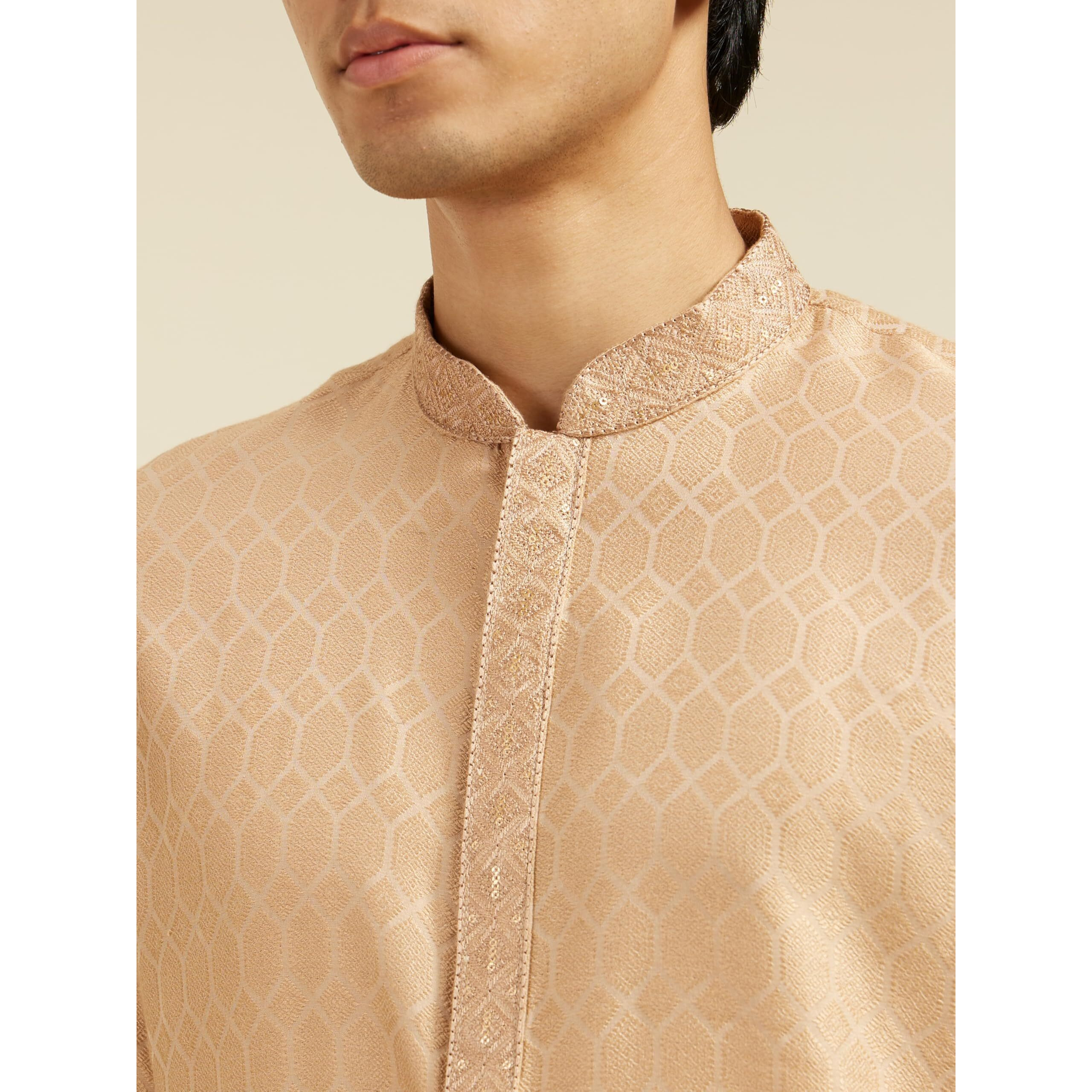 Diwas By Manyavar Men's Viscose Blend Thread Work Kurta (Fawn,S)