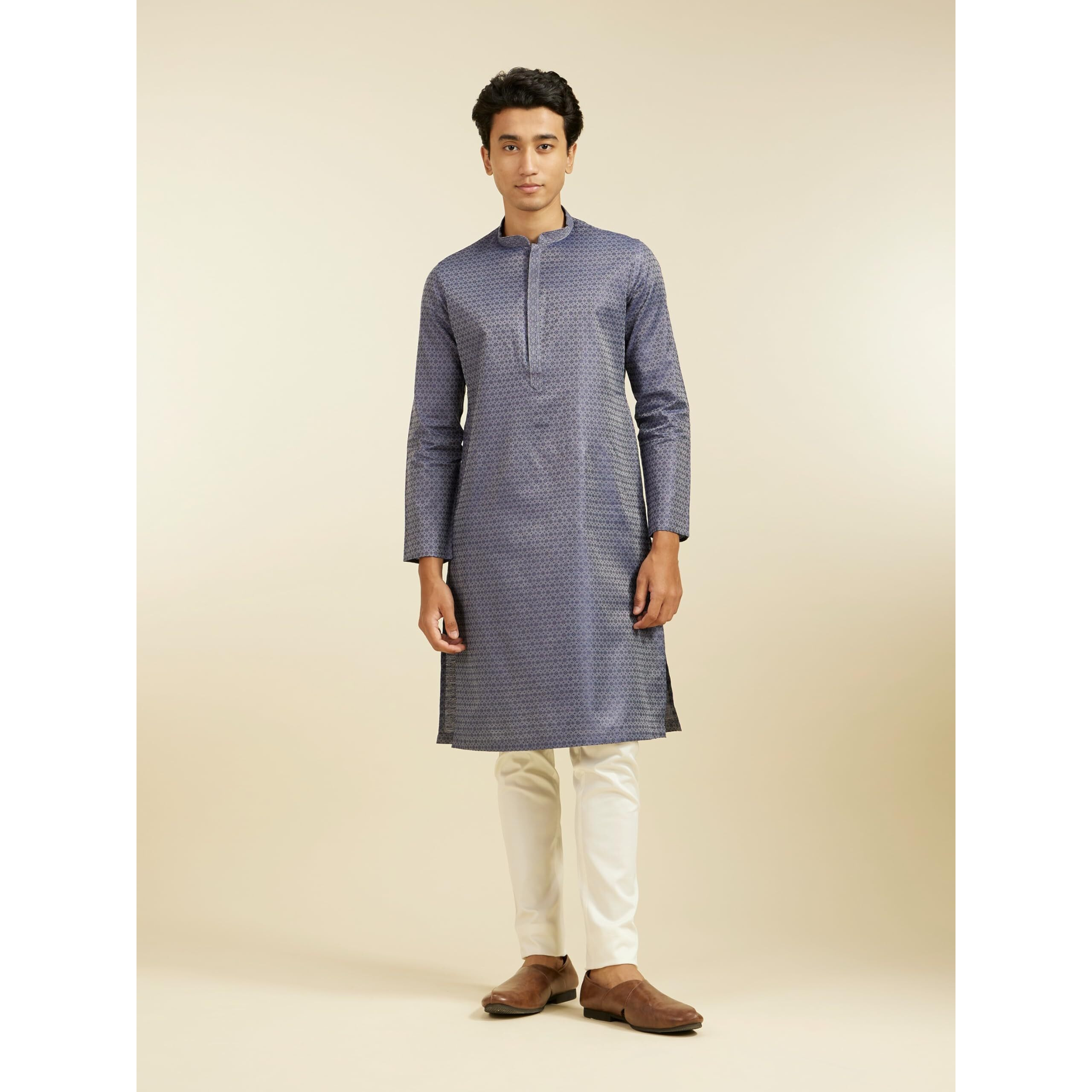 Diwas By Manyavar Men's Art Silk Printed Kurta (Blue,Xxl)