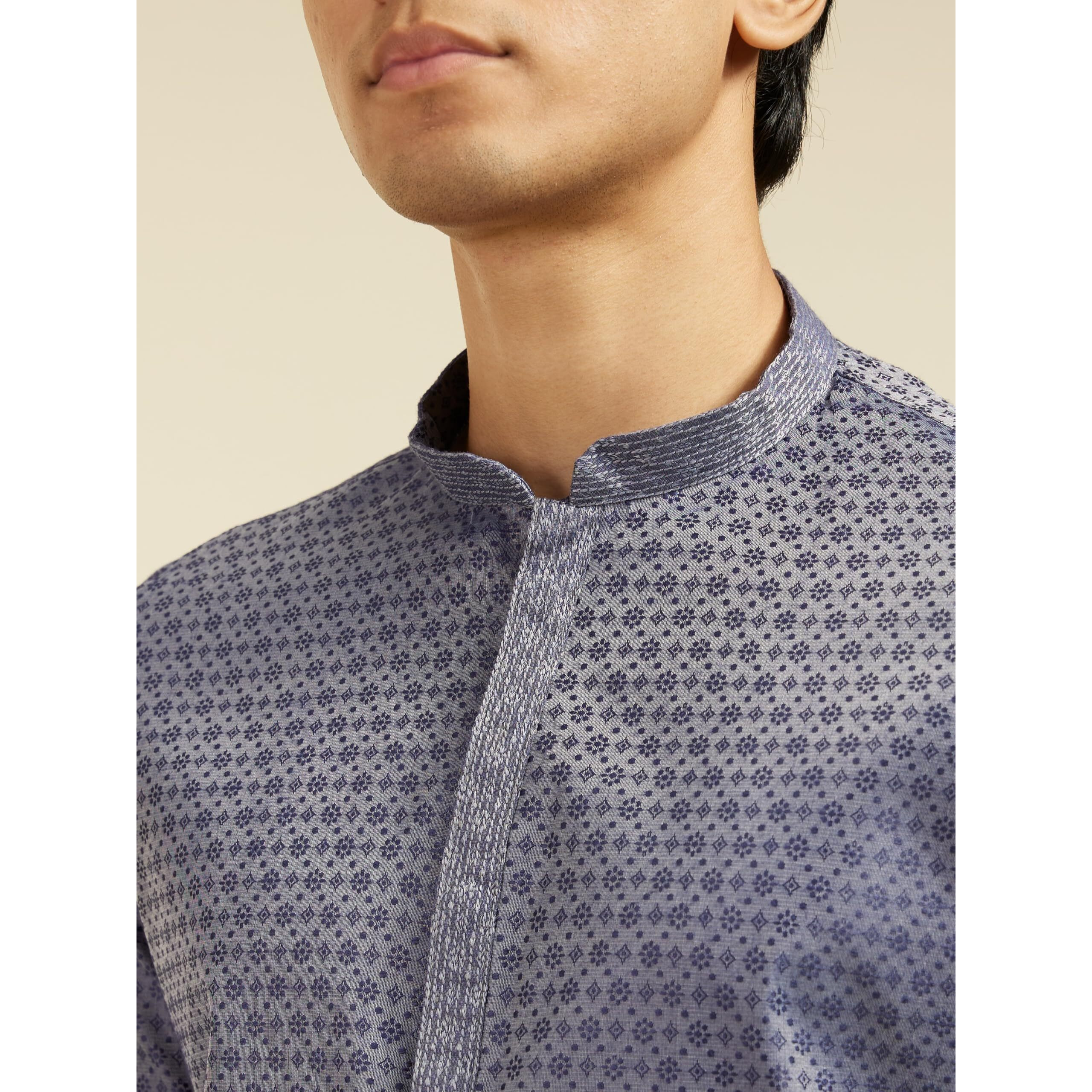 Diwas By Manyavar Men's Art Silk Printed Kurta (Blue,Xxl)