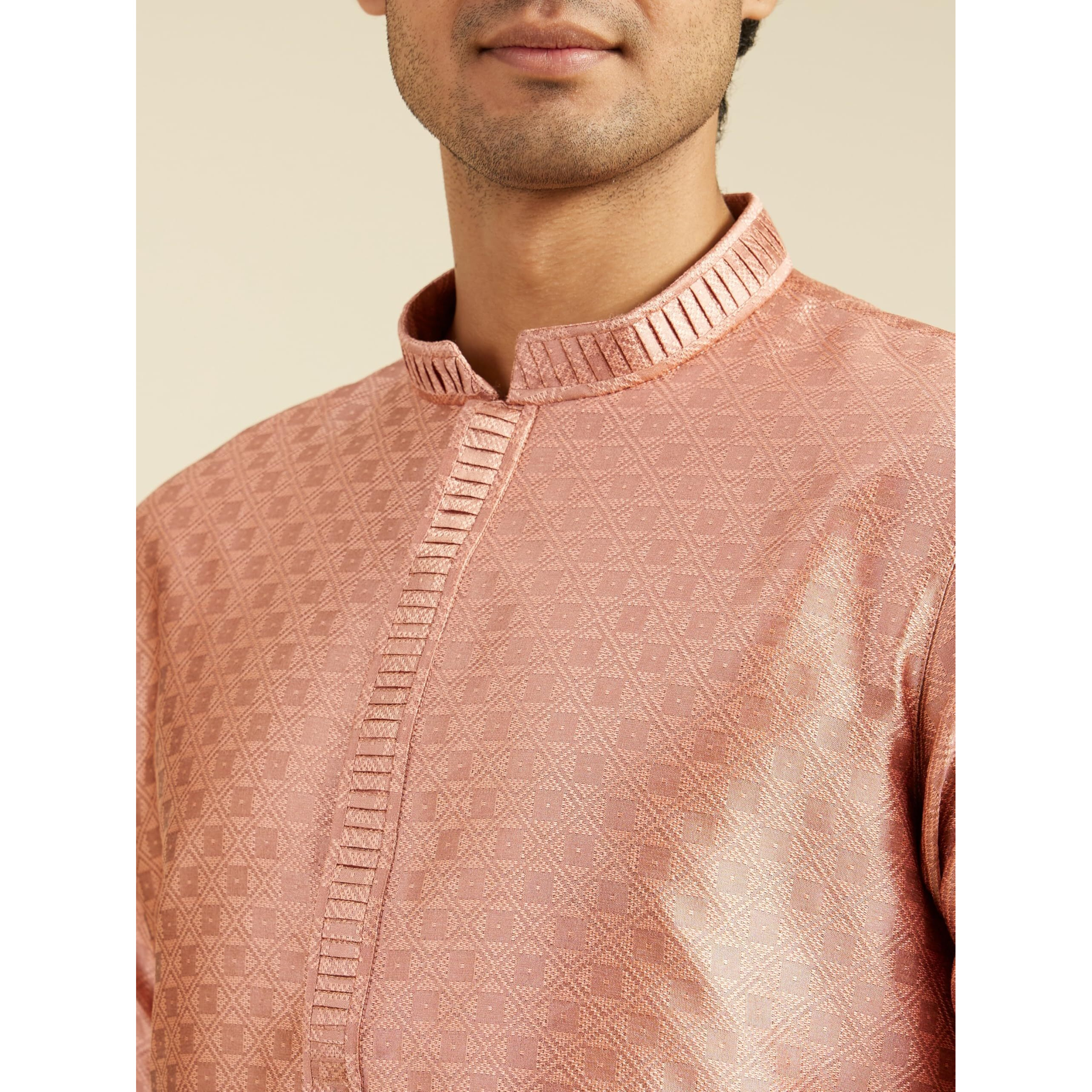 Diwas By Manyavar Men's Art Silk Jacquard Weave Kurta (Peach,Xxxl)