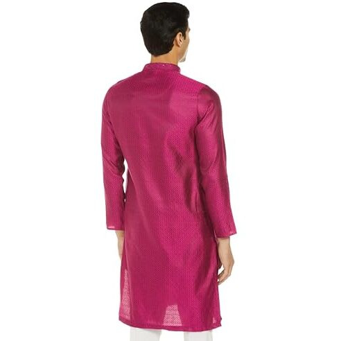 Diwas By Manyavar Men's Blended Viscose Jacquard| Self Design Kurta (Rani,Xxl)
