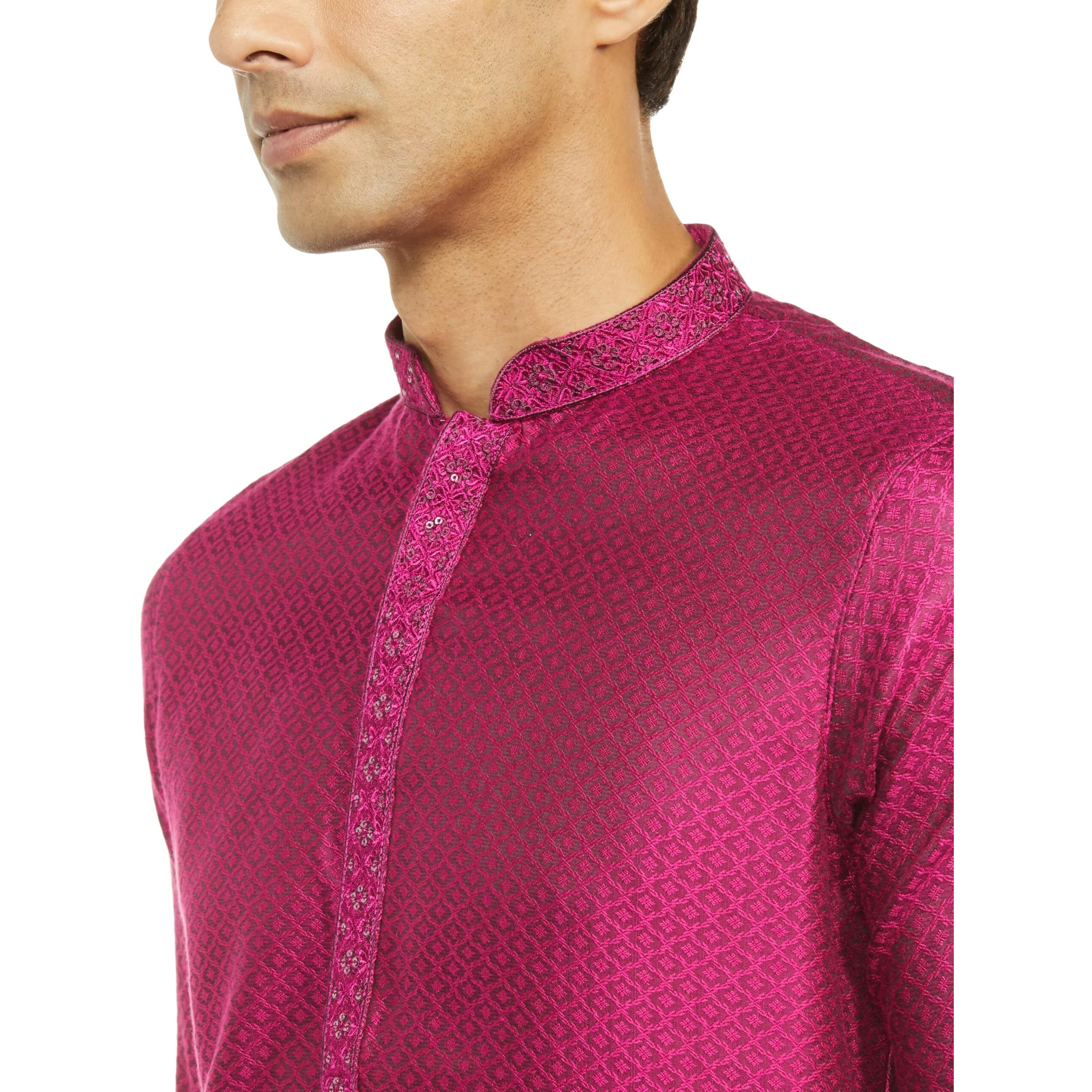 Diwas By Manyavar Men's Blended Viscose Jacquard| Self Design Kurta (Rani,Xxl)