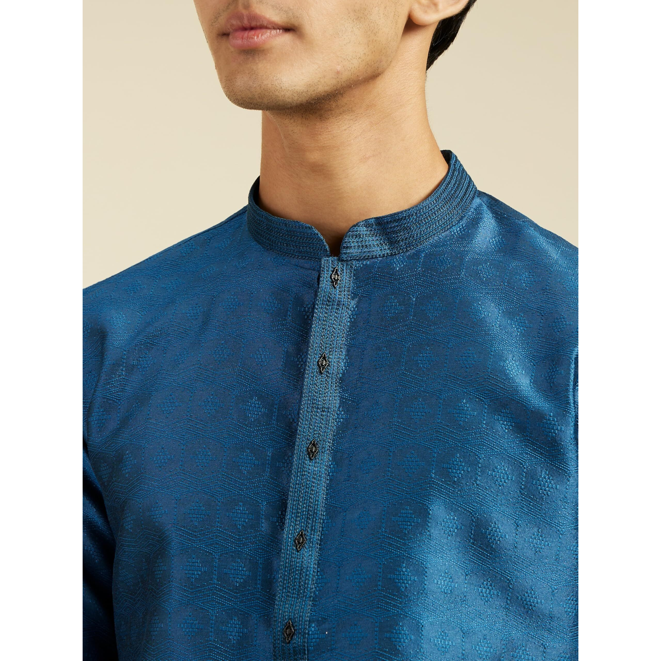 Diwas By Manyavar Men's Art Silk Jacquard| Self Design Kurta (Teal Blue,Xxxl)