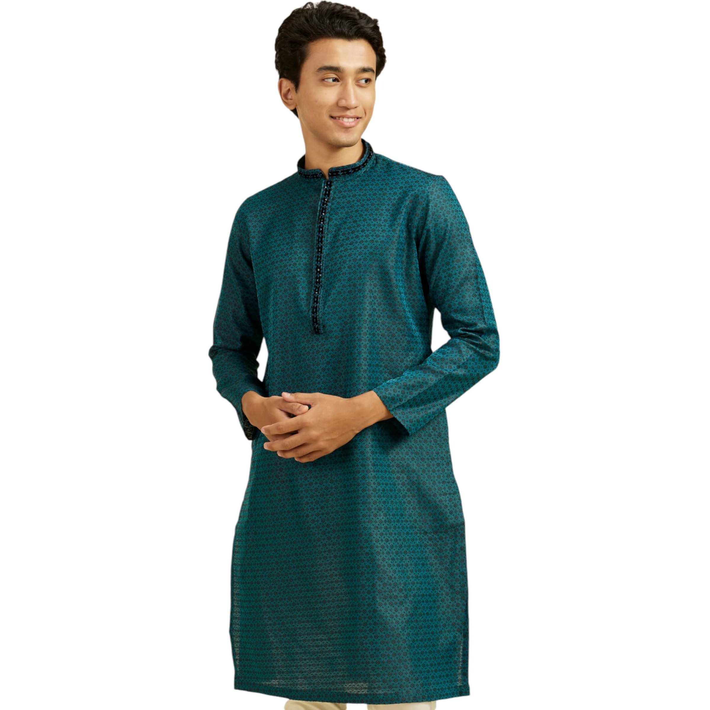 Diwas By Manyavar Men's Art Silk Self Design Kurta (Green,Xxxl)