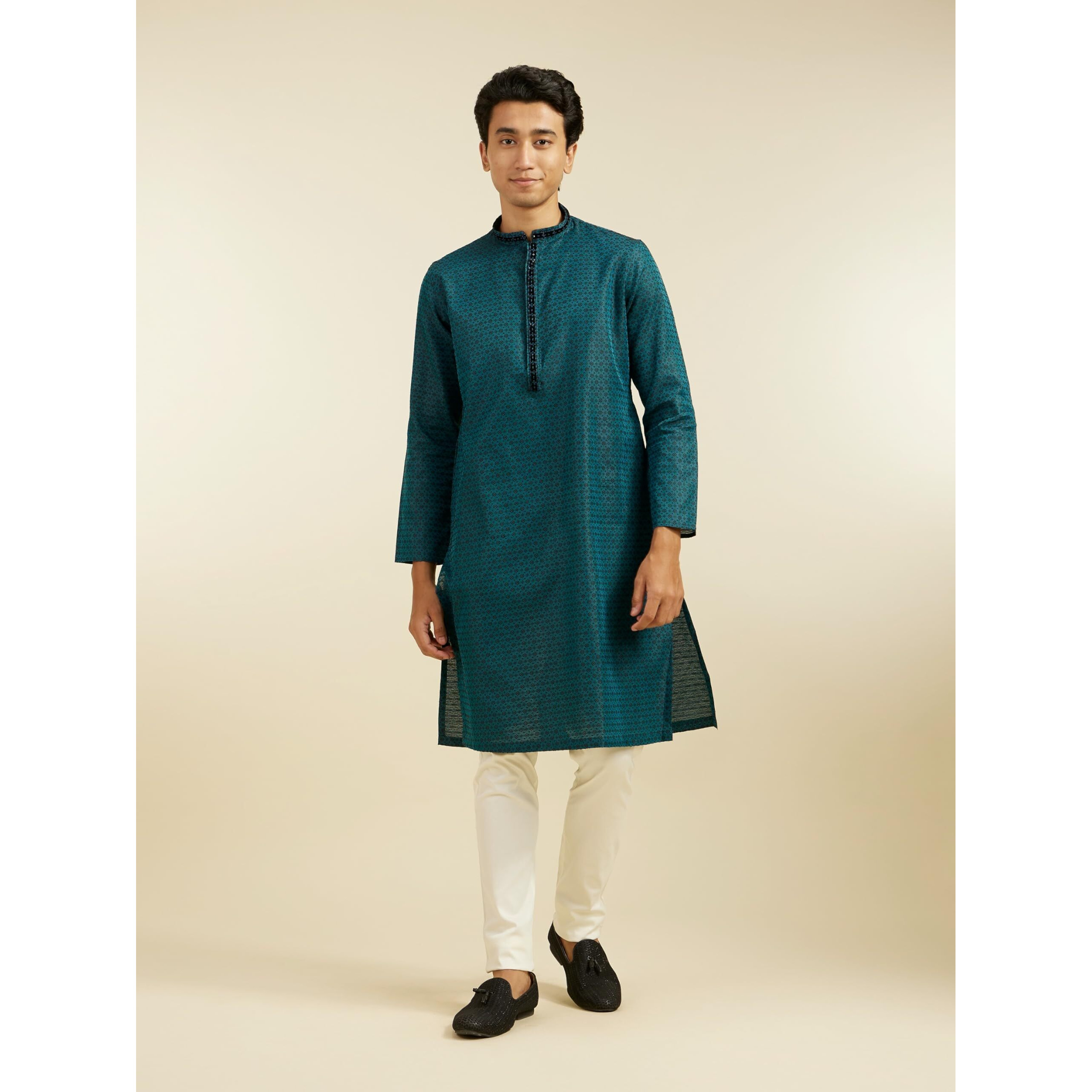Diwas By Manyavar Men's Art Silk Self Design Kurta (Green,Xxxl)