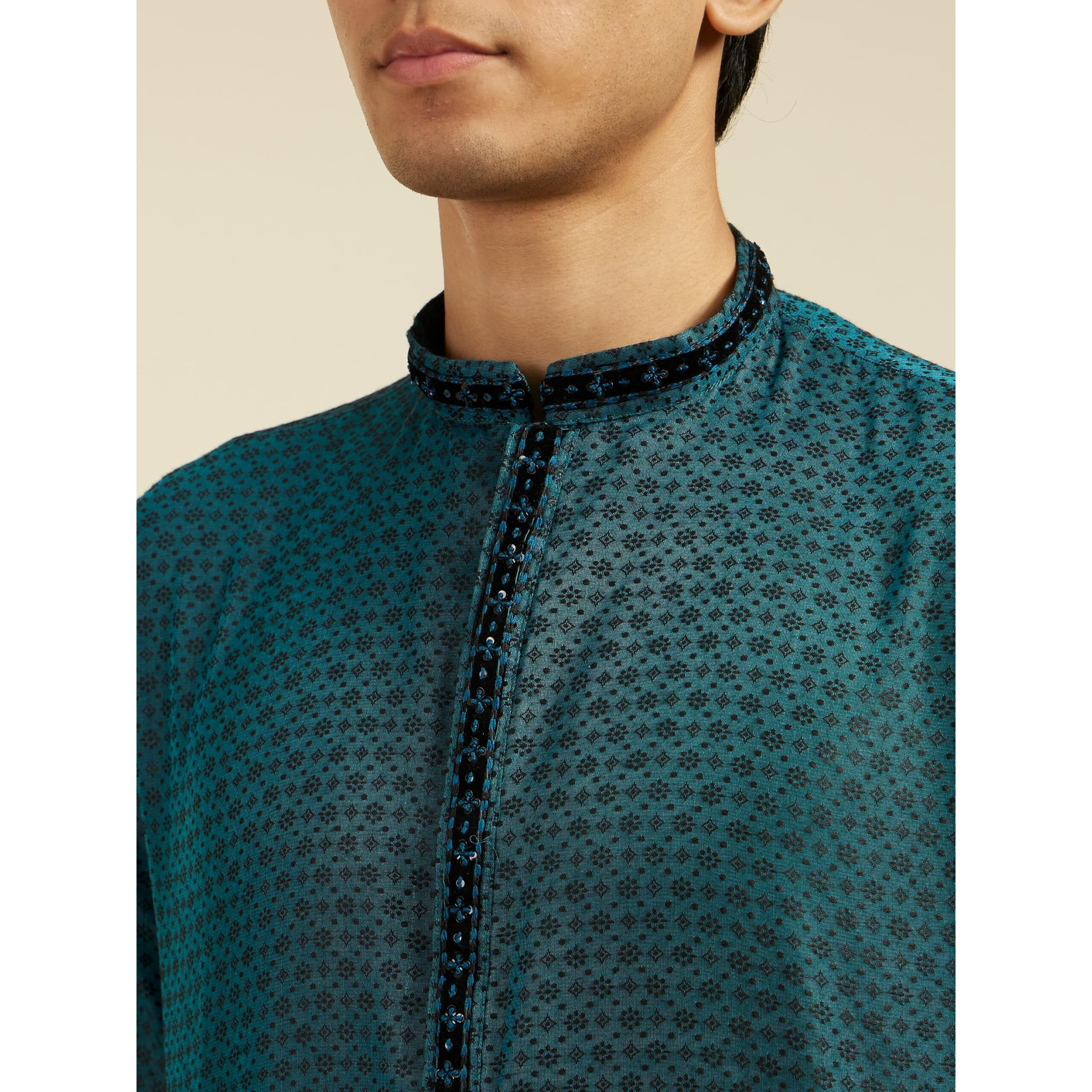 Diwas By Manyavar Men's Art Silk Self Design Kurta (Green,Xxxl)