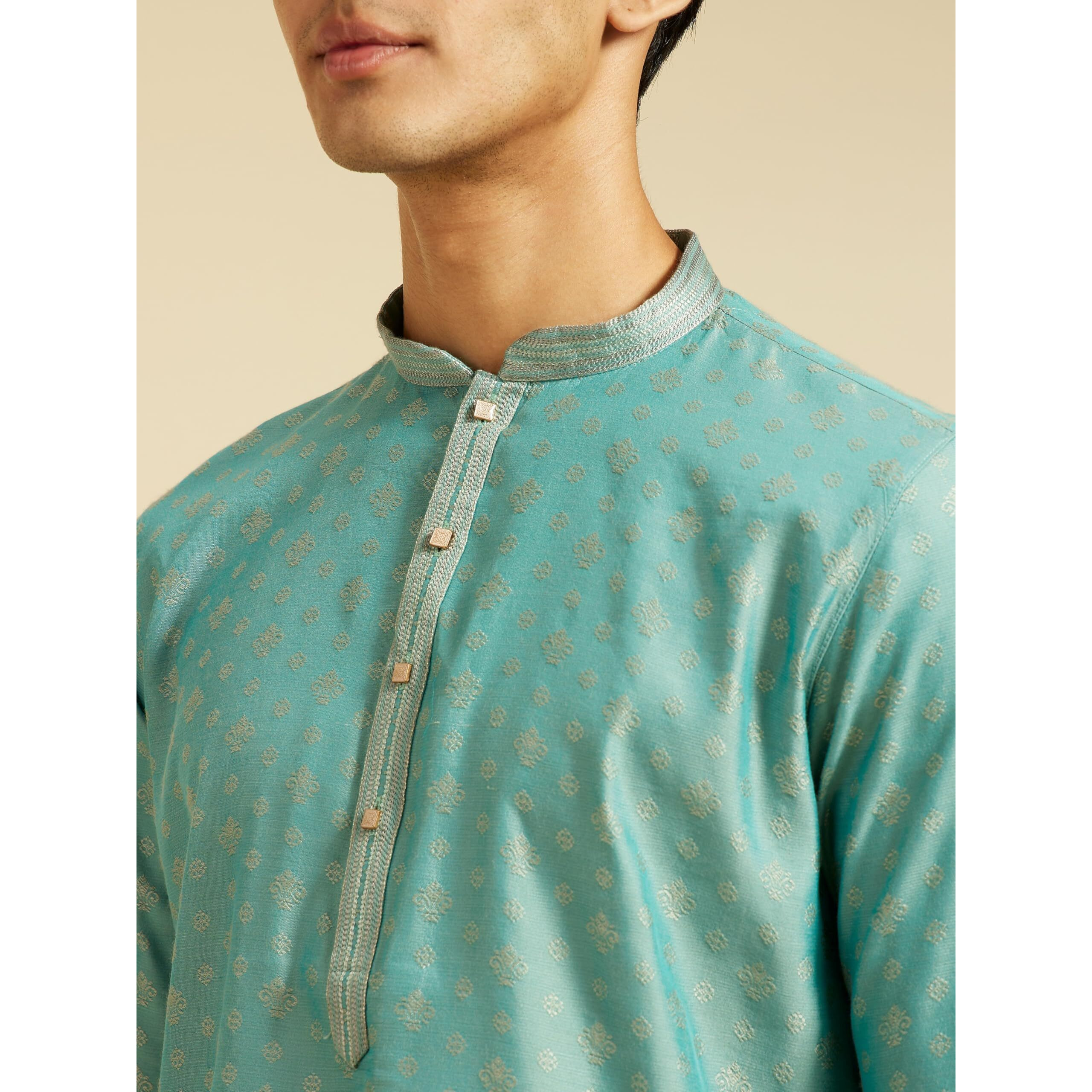 Diwas By Manyavar Men's Blended Viscose Self Design Kurta (Aqua Green,Xl)