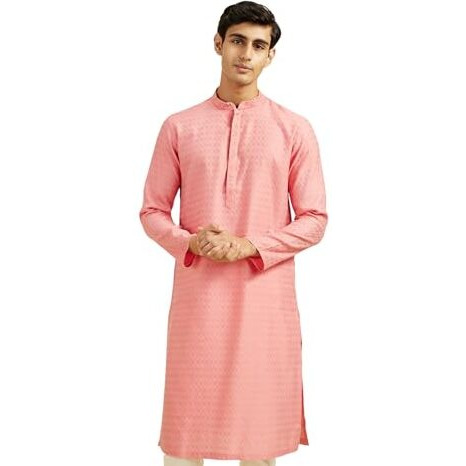 Diwas By Manyavar Men's Viscose Blend Self Design Kurta (Coral,Xl)
