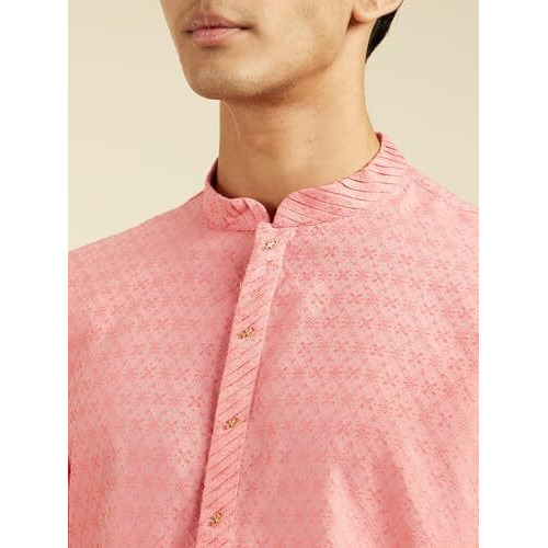 Diwas By Manyavar Men's Viscose Blend Self Design Kurta (Coral,Xl)