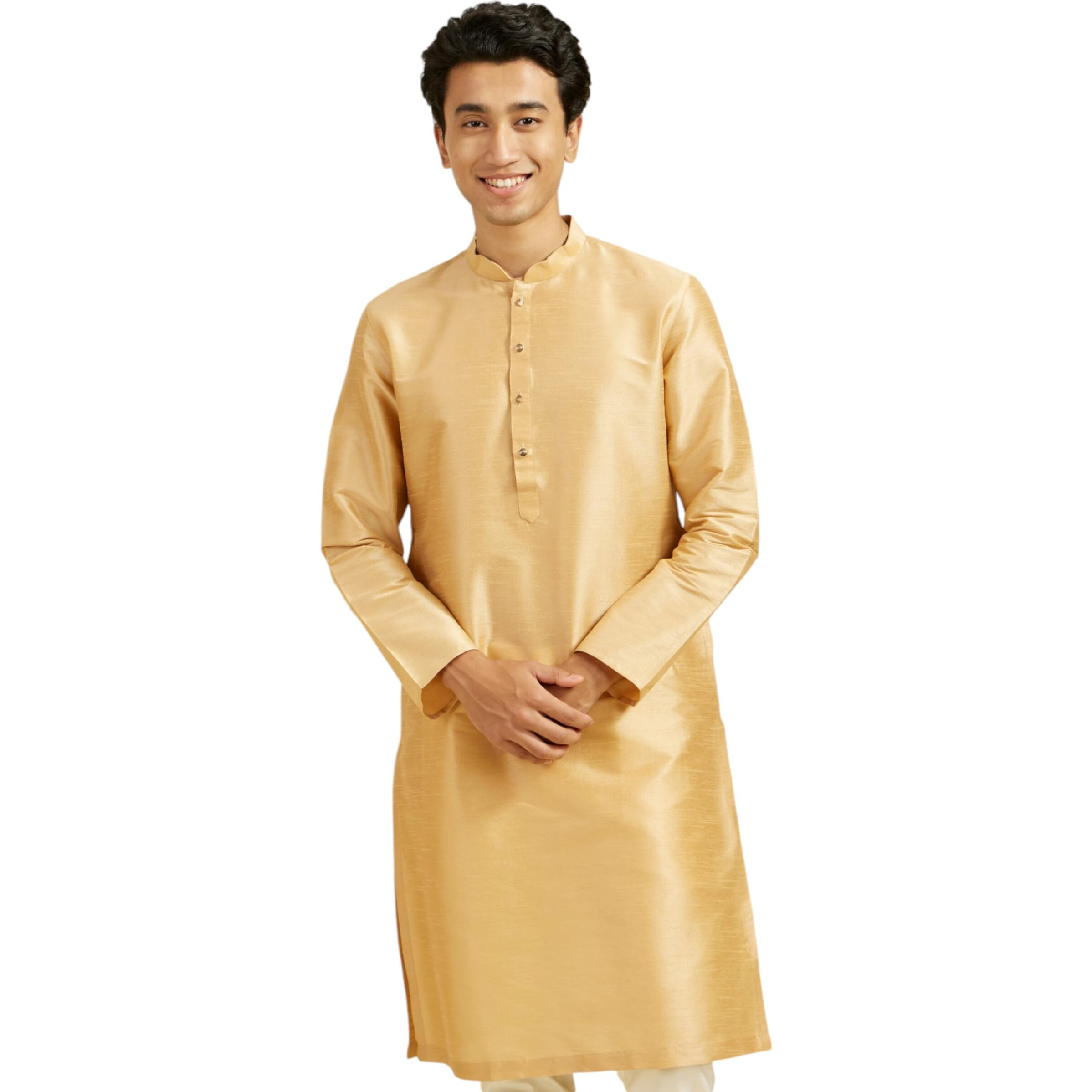 Diwas By Manyavar Men's Art Silk Solid Kurta (Fawn,L)