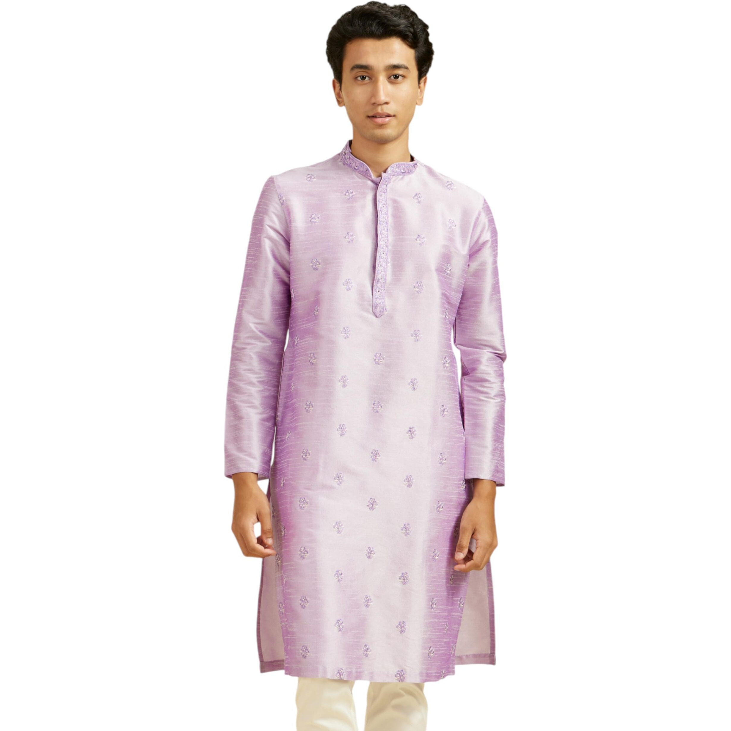 Diwas By Manyavar Men's Art Silk Thread Embroidered Kurta (Purple,Xl)