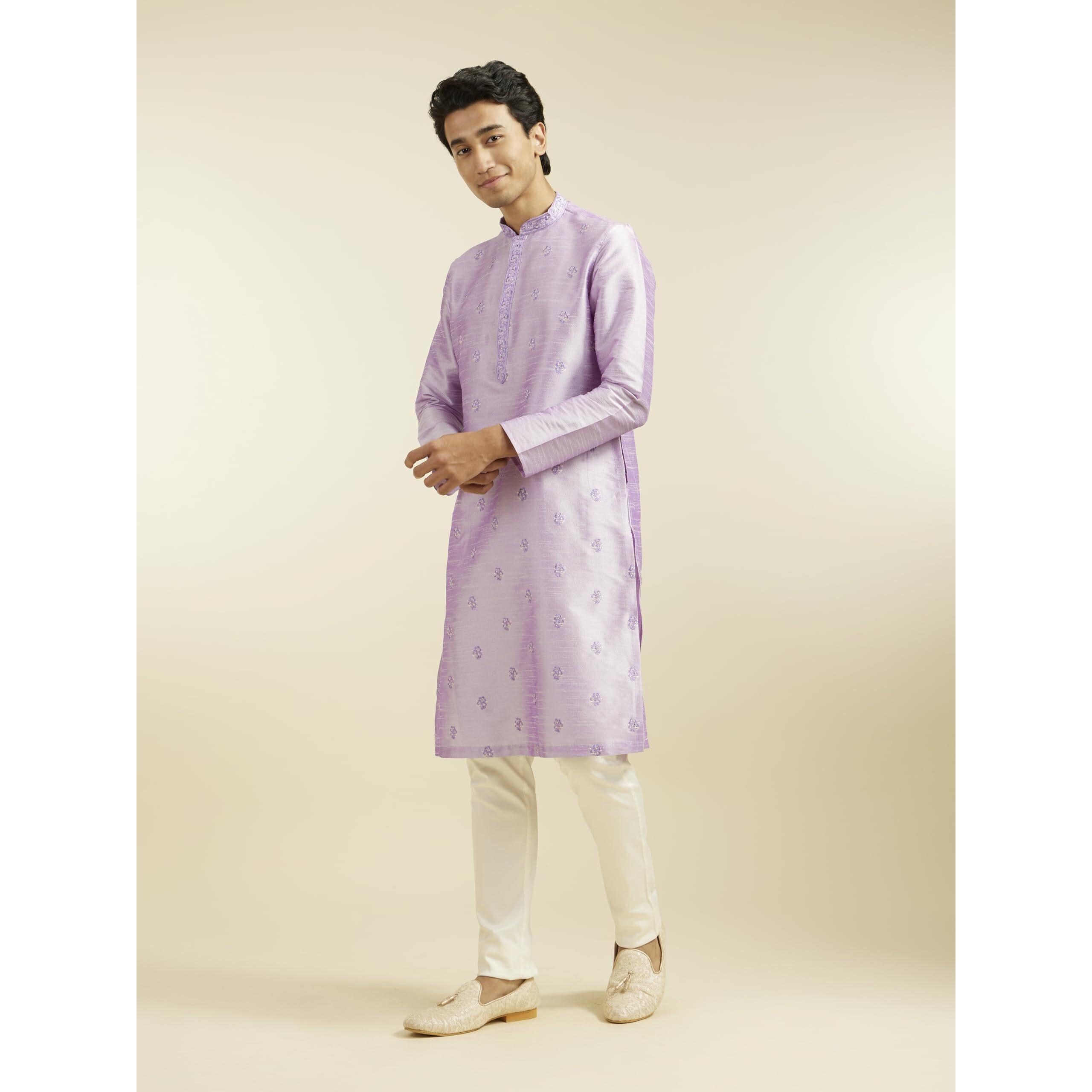 Diwas By Manyavar Men's Art Silk Thread Embroidered Kurta (Purple,Xl)