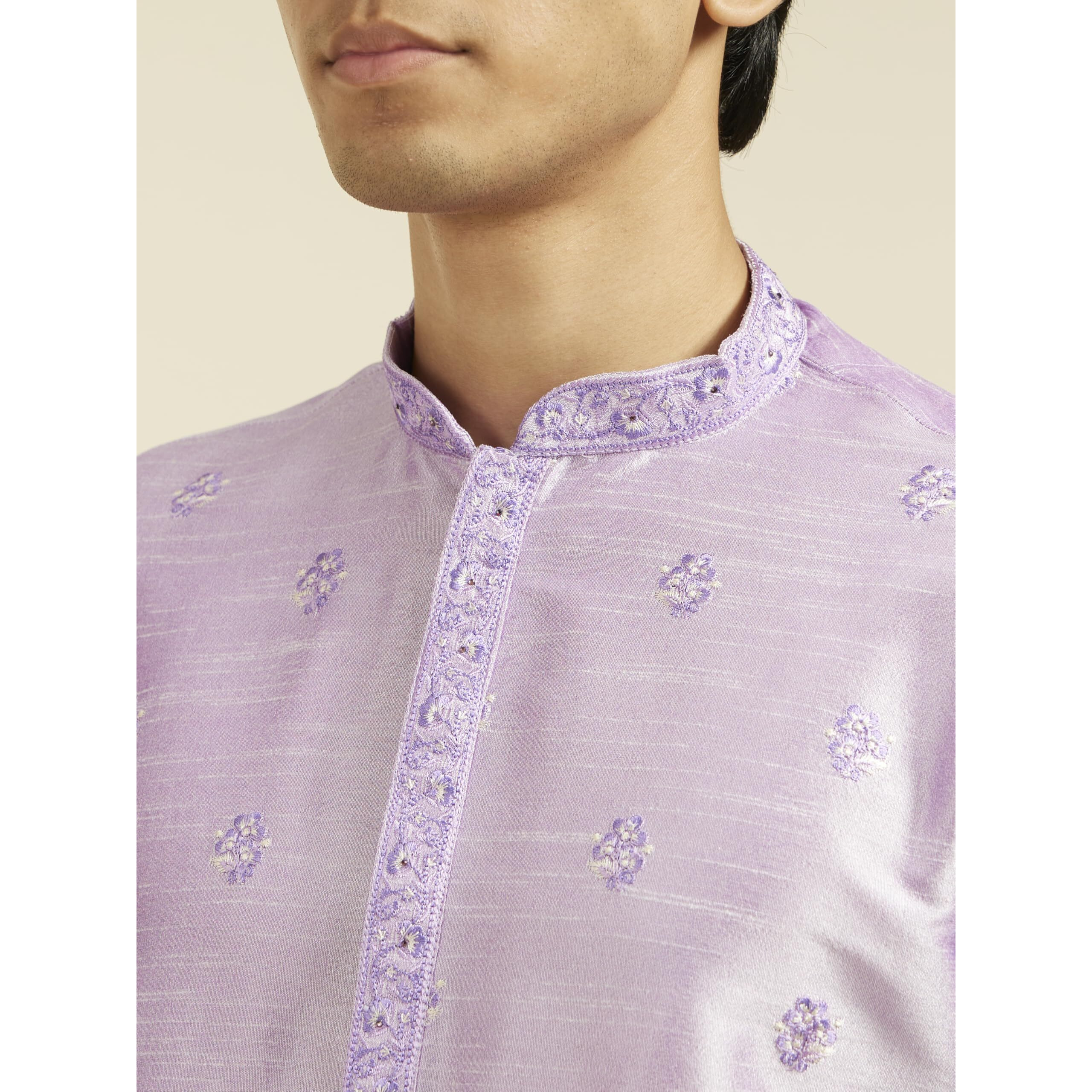 Diwas By Manyavar Men's Art Silk Thread Embroidered Kurta (Purple,Xl)