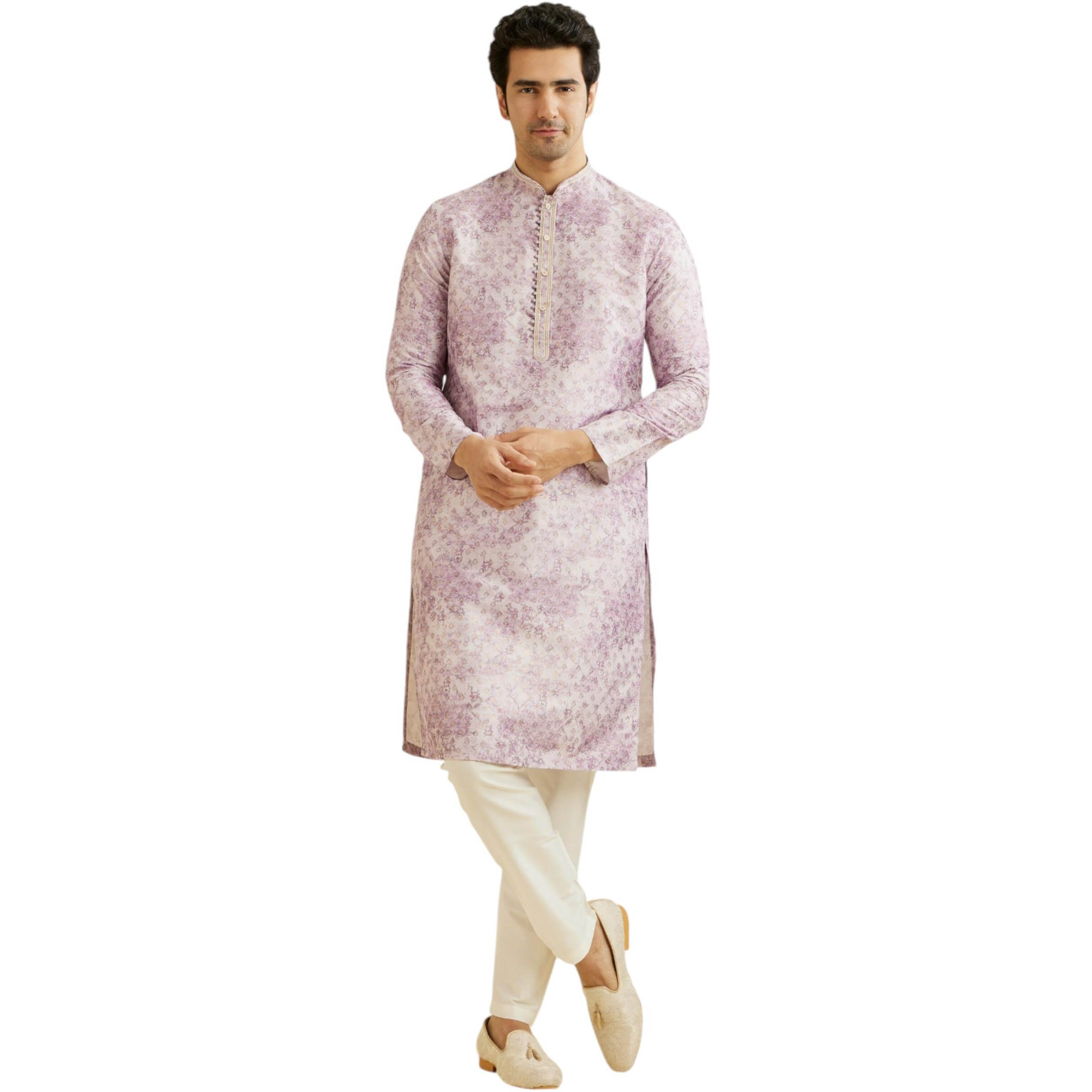 Manyavar Men's Art Silk Printed Kurta Pyjama Set (Purple,Xxl)