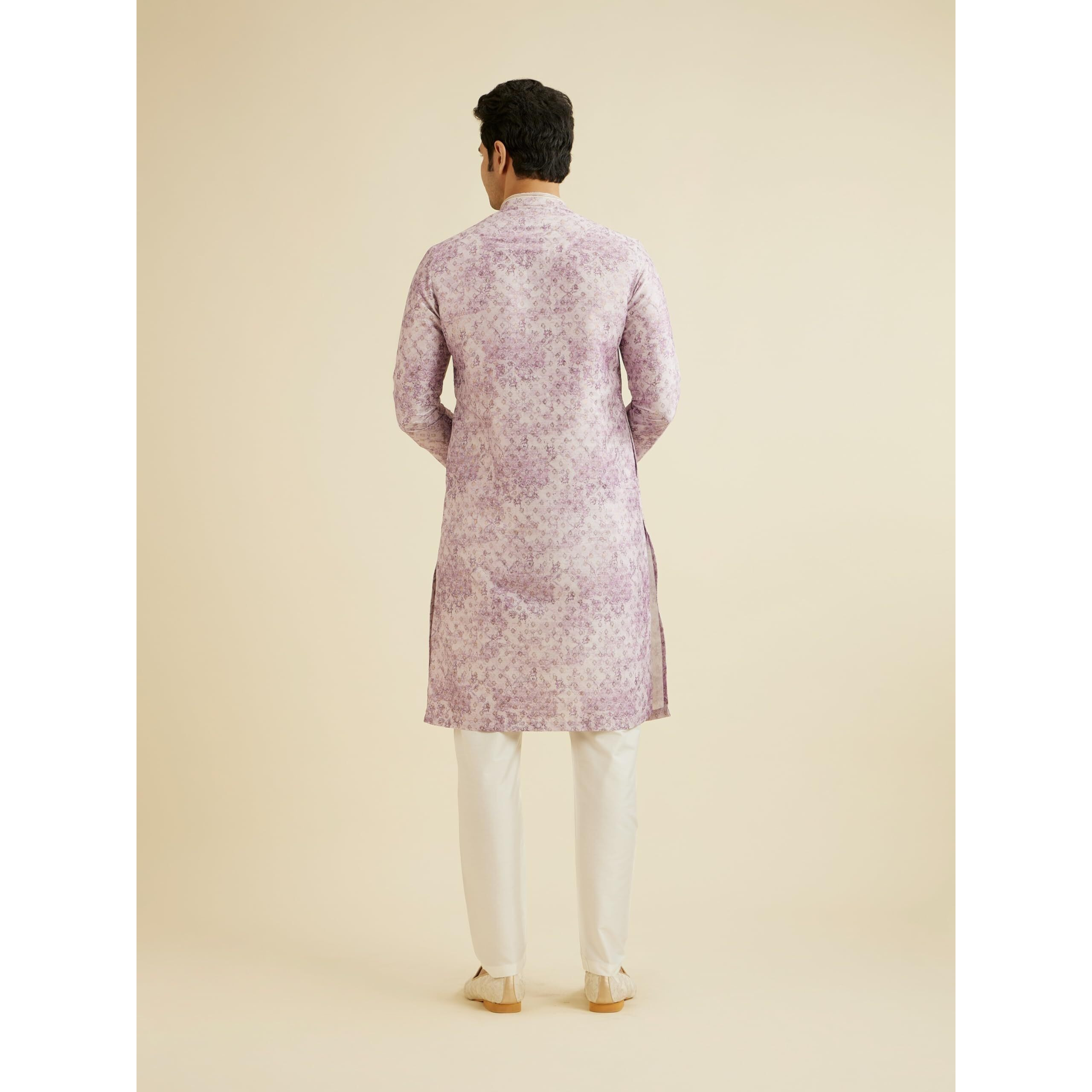 Manyavar Men's Art Silk Printed Kurta Pyjama Set (Purple,Xxl)