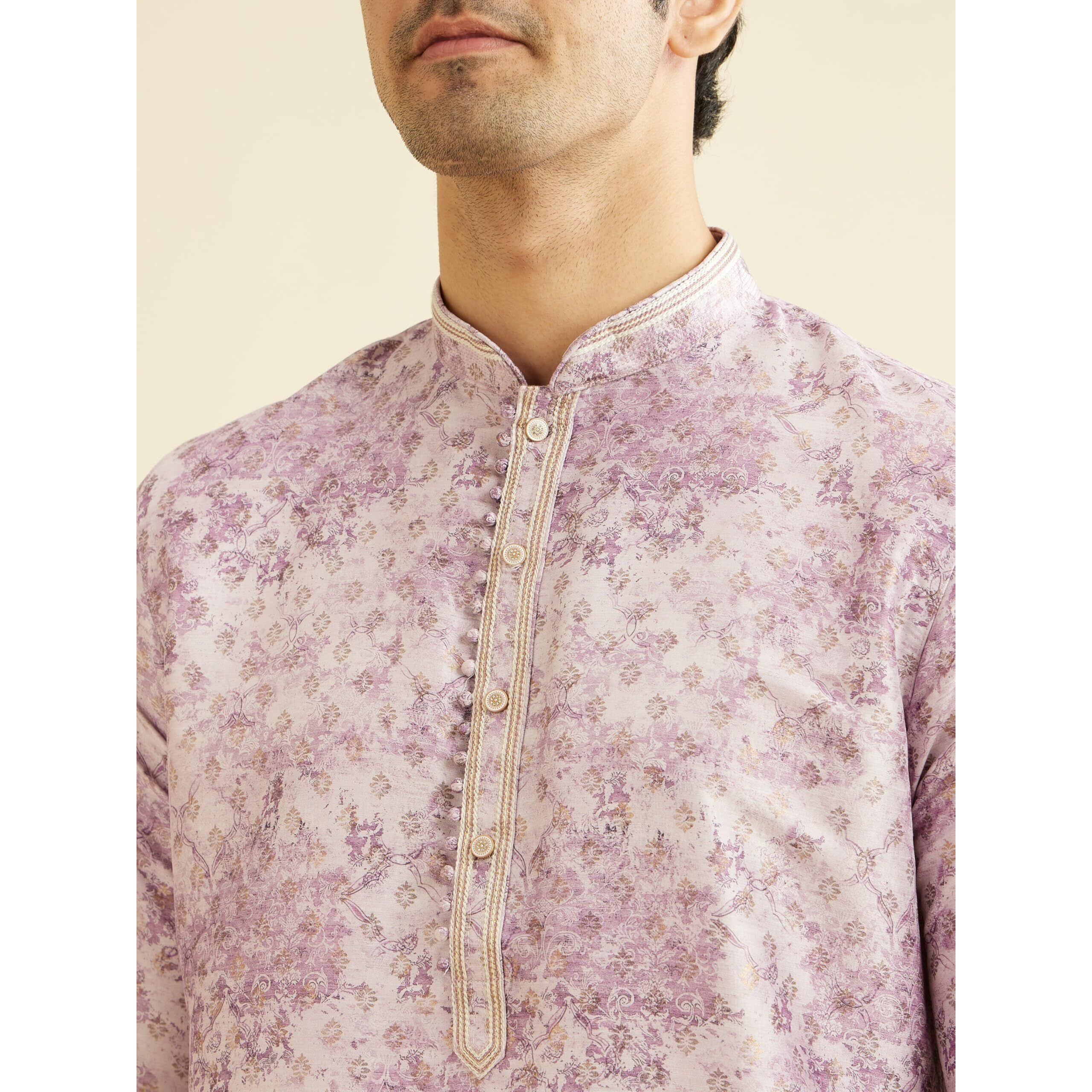 Manyavar Men's Art Silk Printed Kurta Pyjama Set (Purple,Xxl)