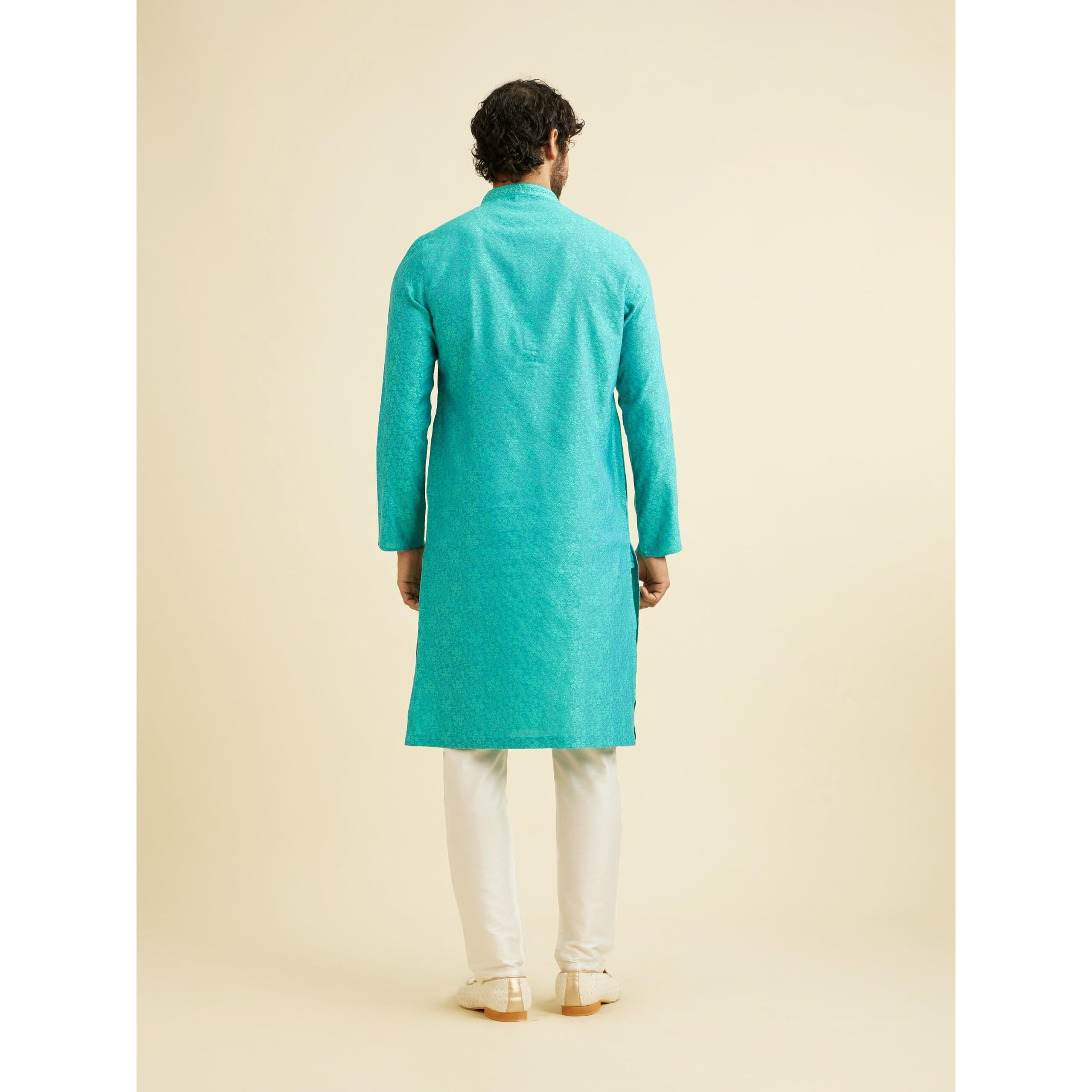 Manyavar Men's Viscose Blend Thread Embroidery Kurta Pyjama Set (Blue,Xxxl)
