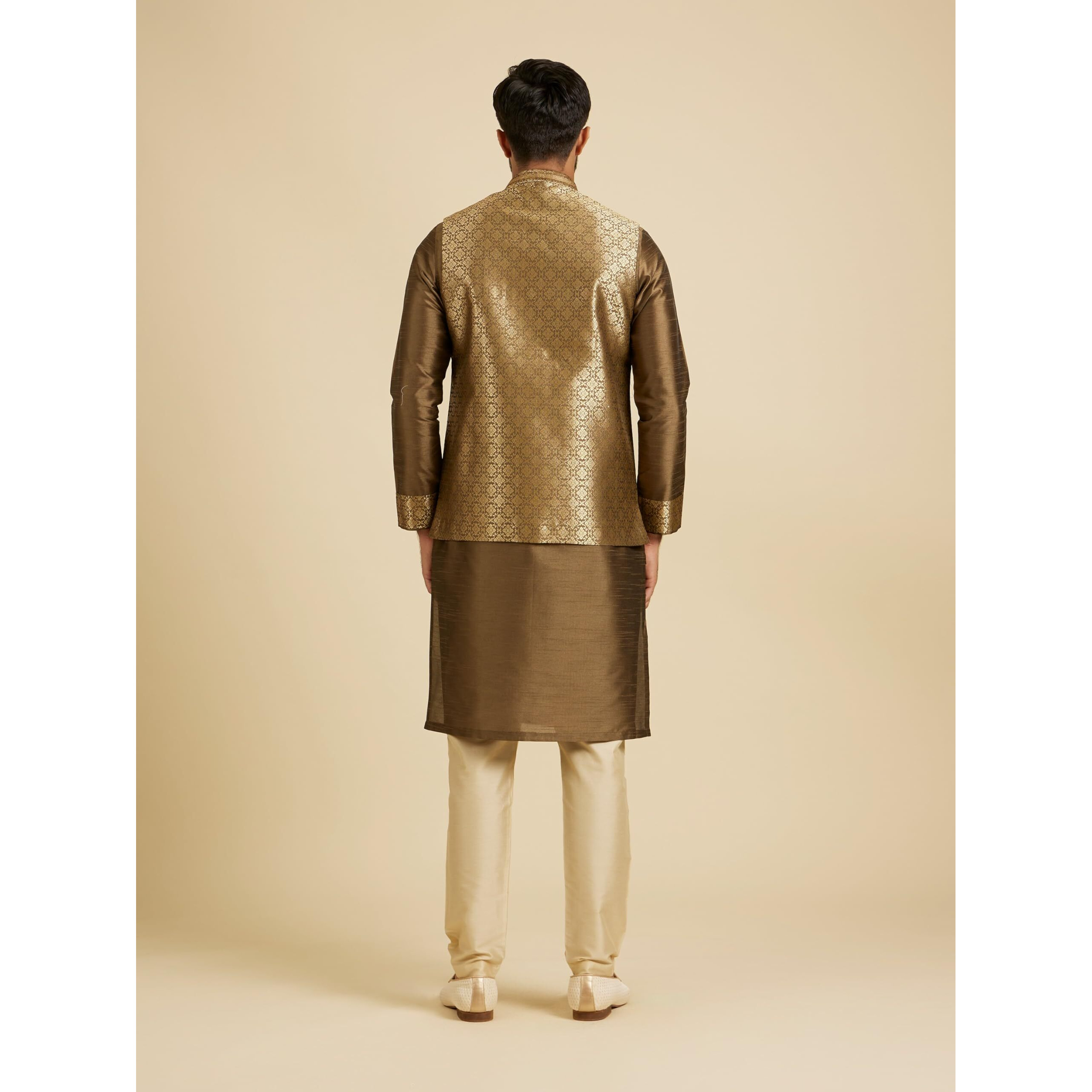Diwas By Manyavar Men's Brocade Self Design Festive & Wedding Kurta Jacket Set (3Pcs)