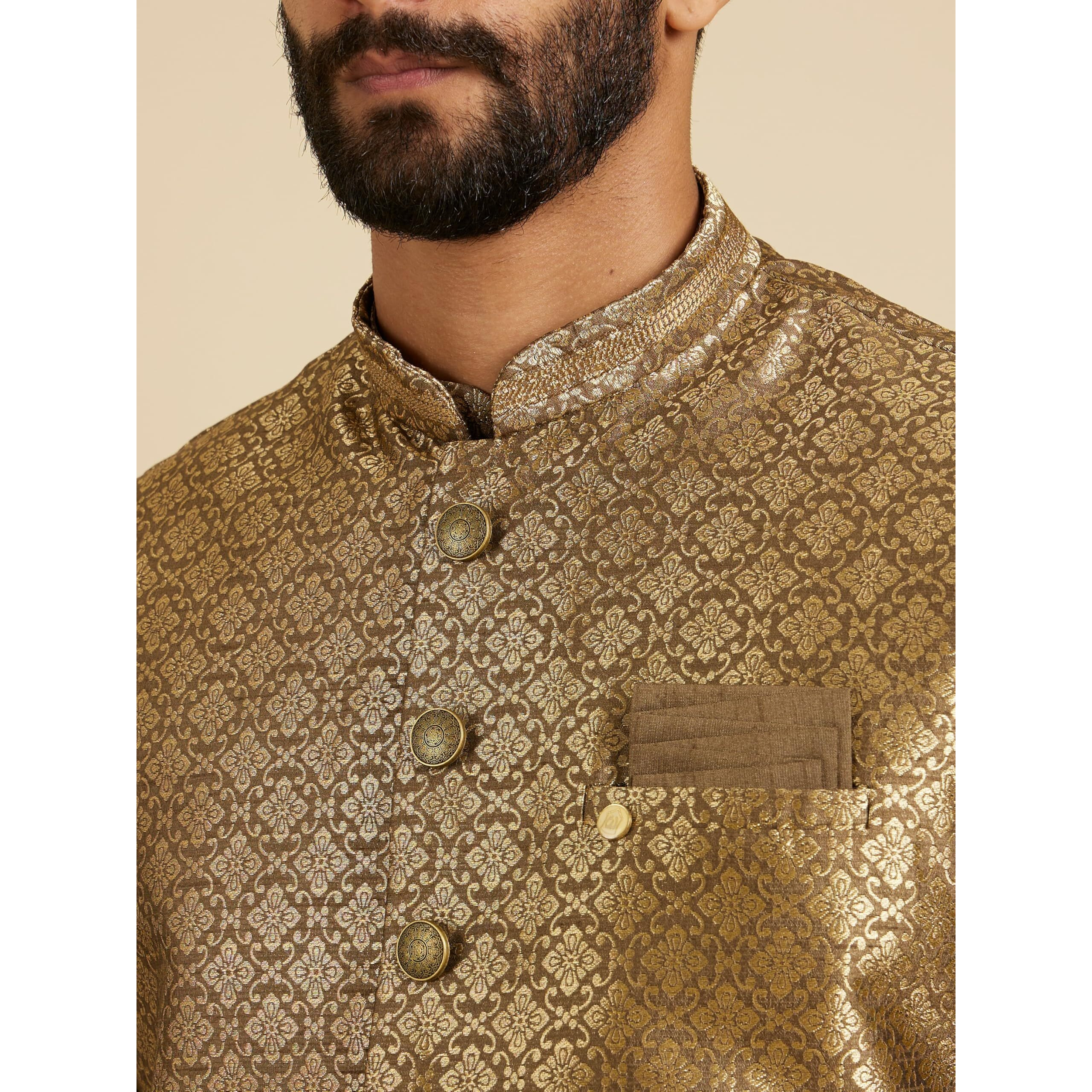 Diwas By Manyavar Men's Brocade Self Design Festive & Wedding Kurta Jacket Set (3Pcs)