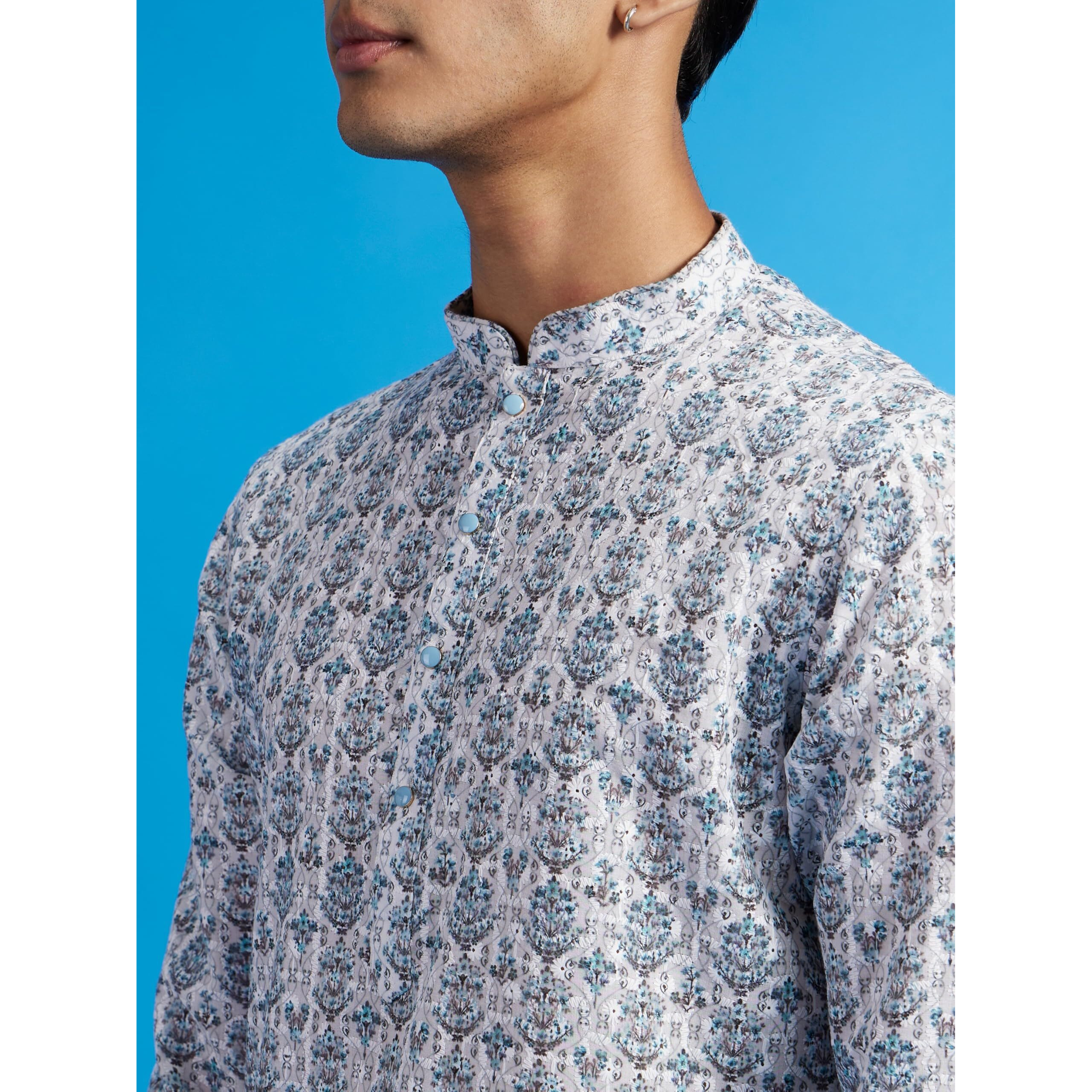 Diwas By Manyavar Men's Cotton Blend Printed Chikankari Kurta (White,Xxxl)