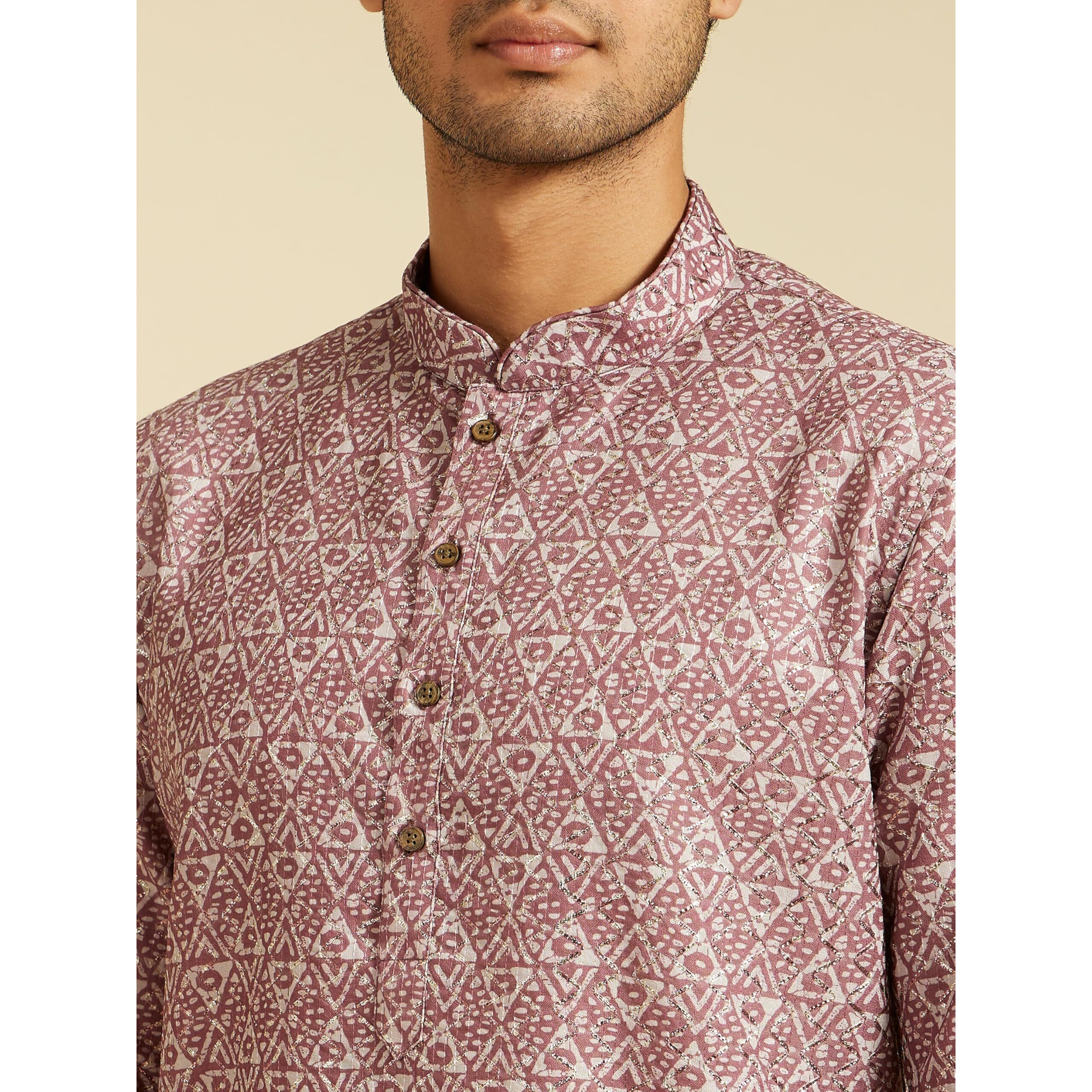 Diwas By Manyavar Men's Art Silk Printed Kurta (Dusty Pink,Xl)