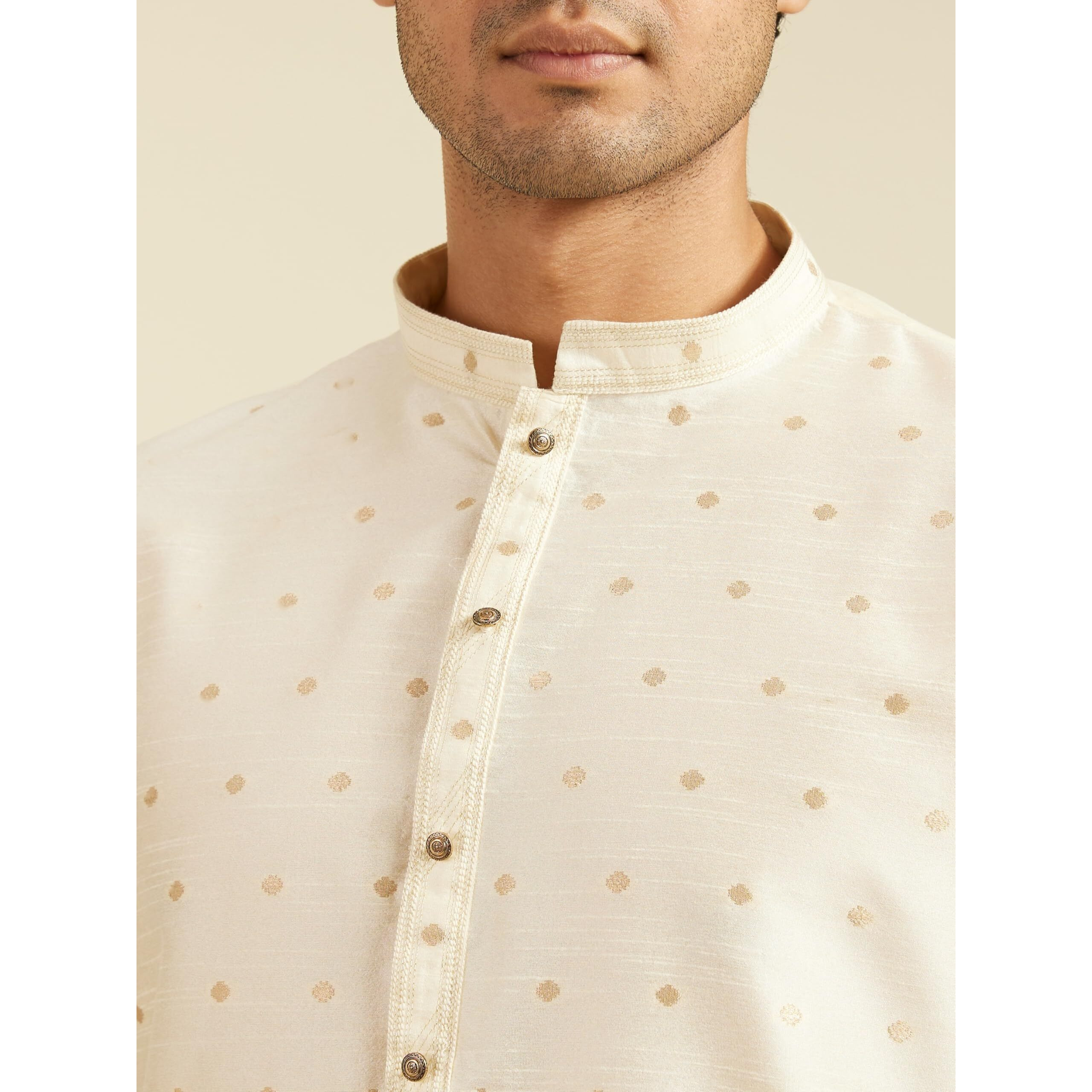 Diwas By Manyavar Men's Art Silk Self Design Kurta (Cream,M)