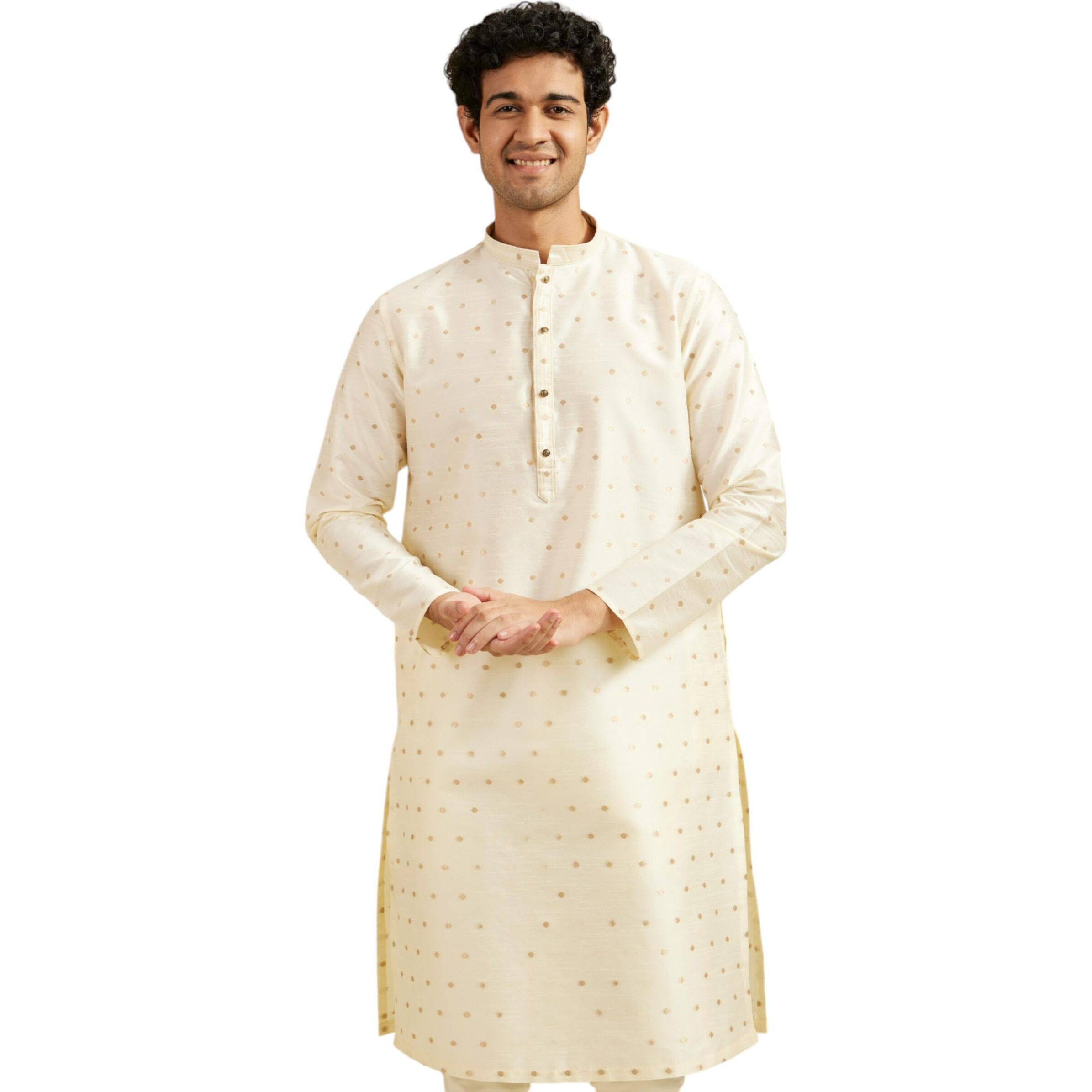 Diwas By Manyavar Men's Art Silk Self Design Kurta (Cream,Xl)