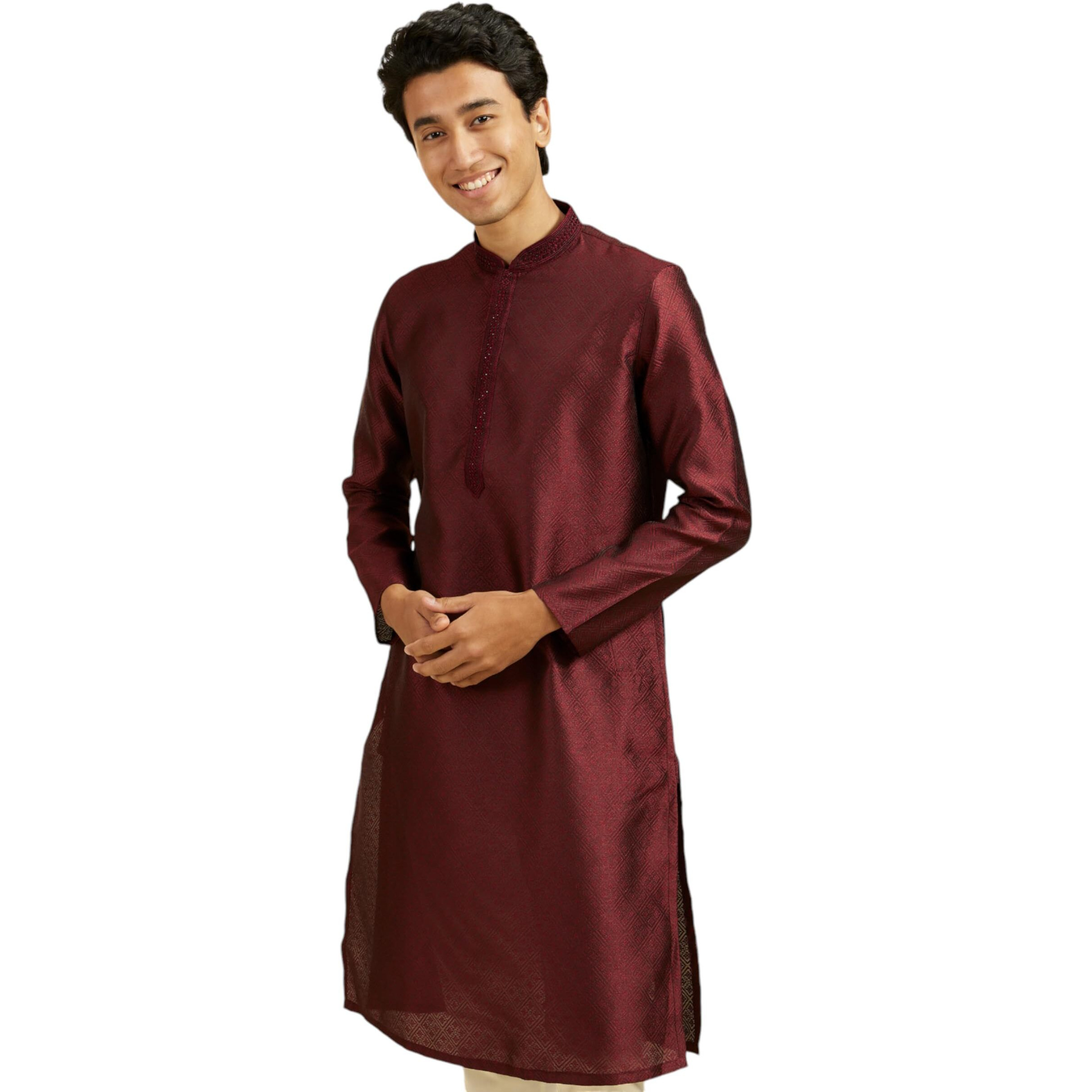 Diwas By Manyavar Men's Art Silk Thread Work Kurta (Maroon,Xxl)