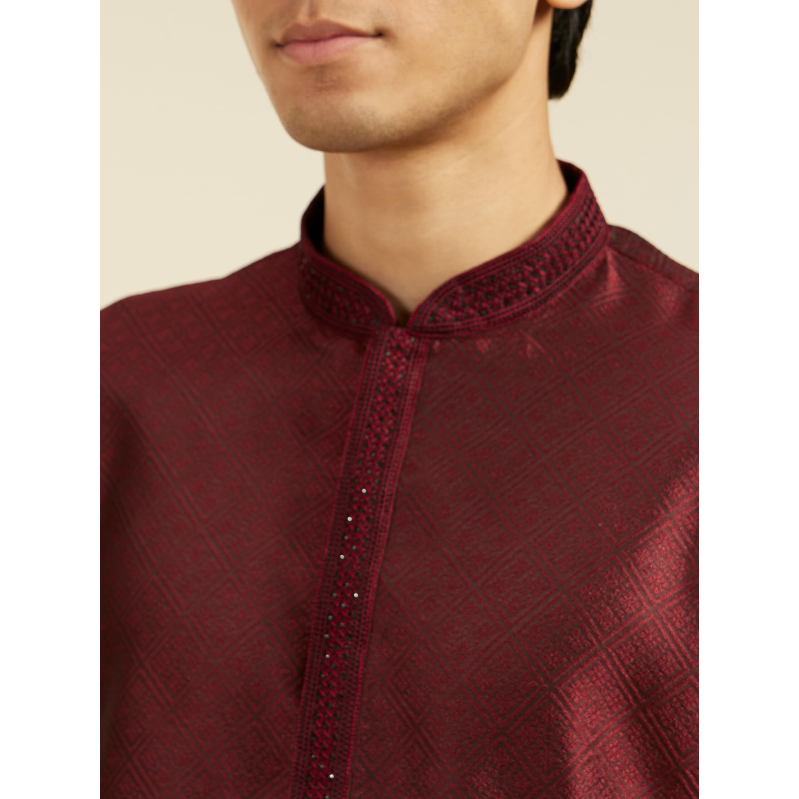 Diwas By Manyavar Men's Art Silk Thread Work Kurta (Maroon,Xxl)