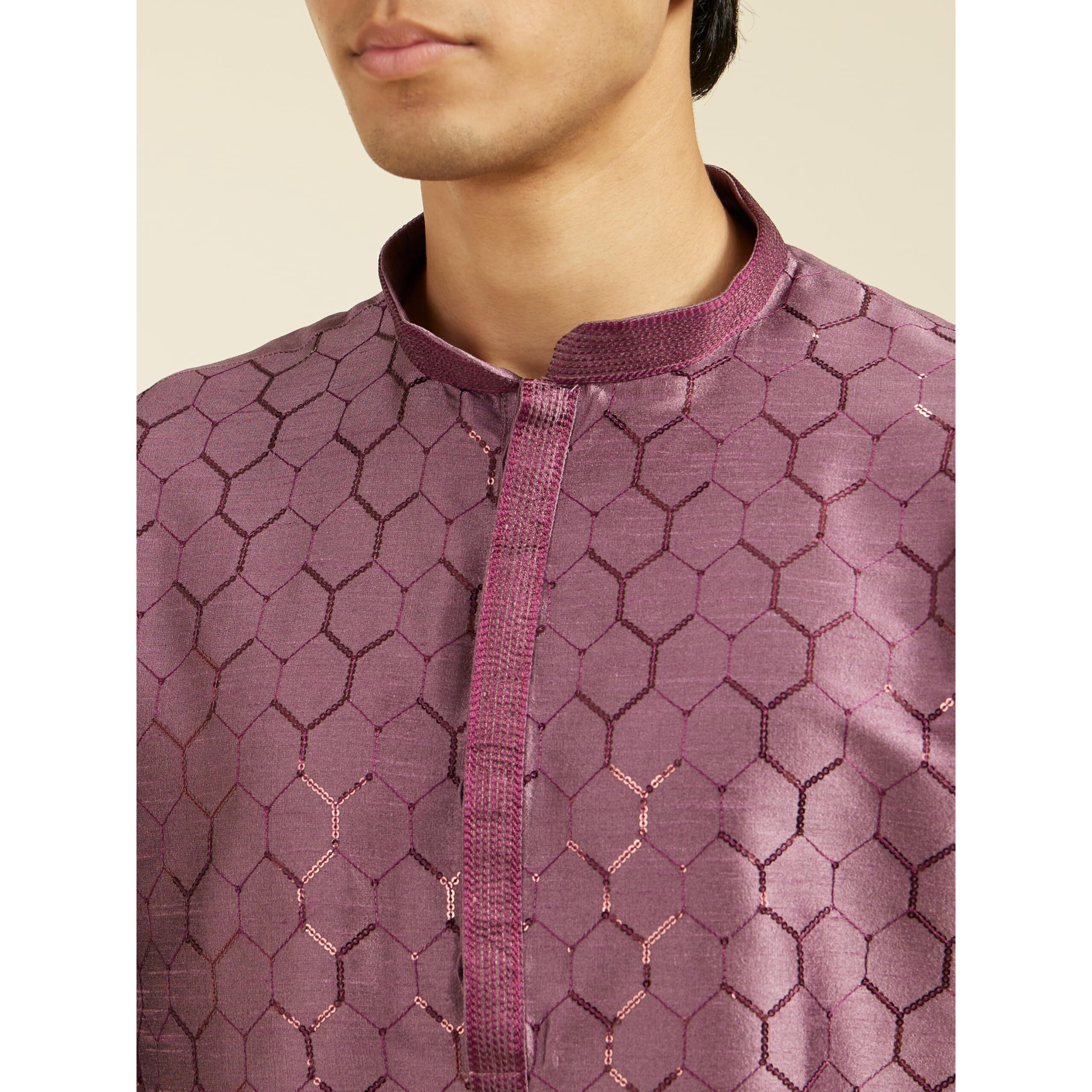 Diwas By Manyavar Men's Art Silk Sequined Kurta (Purple,S)