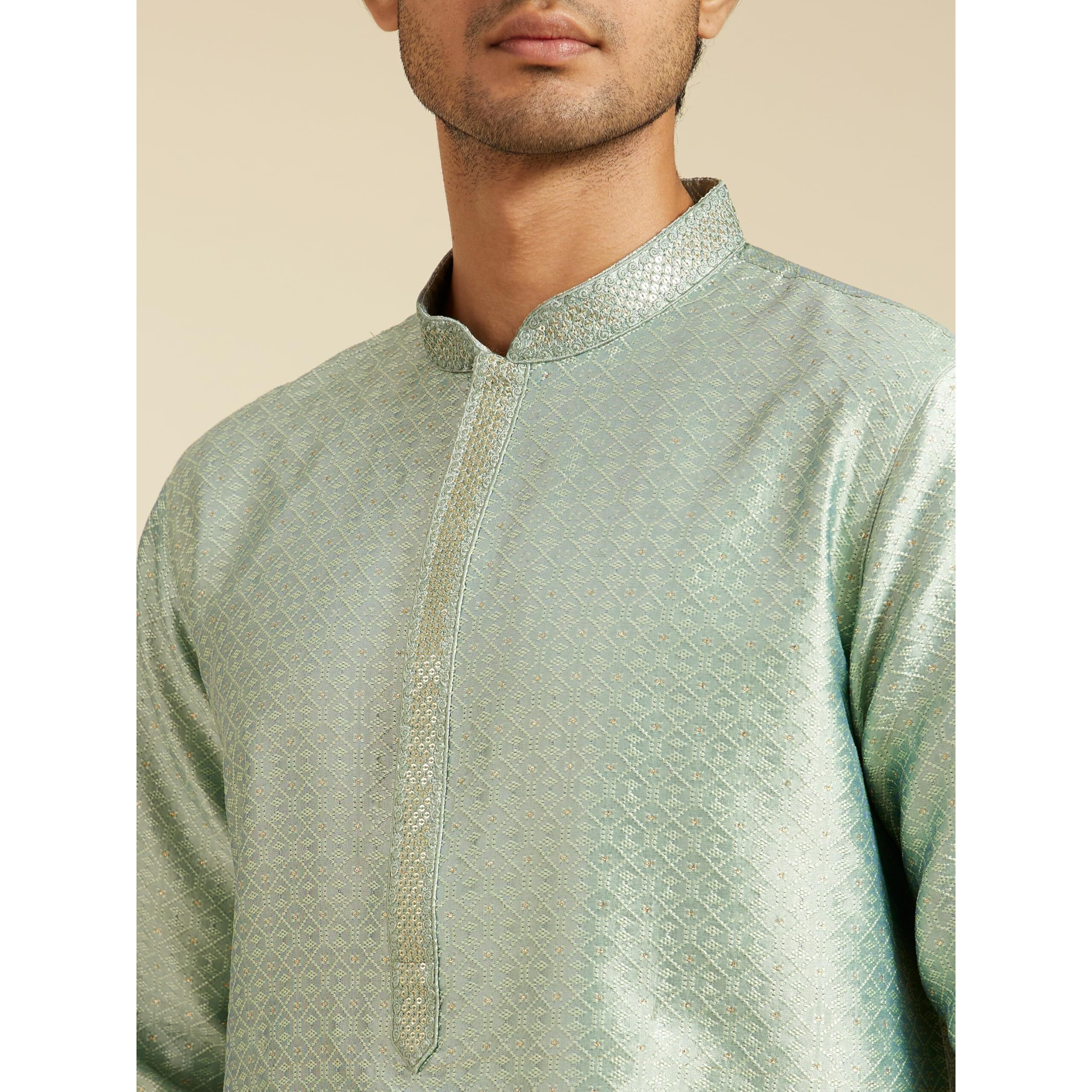 Diwas By Manyavar Men's Art Silk Thread Work Kurta (Light Mid Green,Xl)