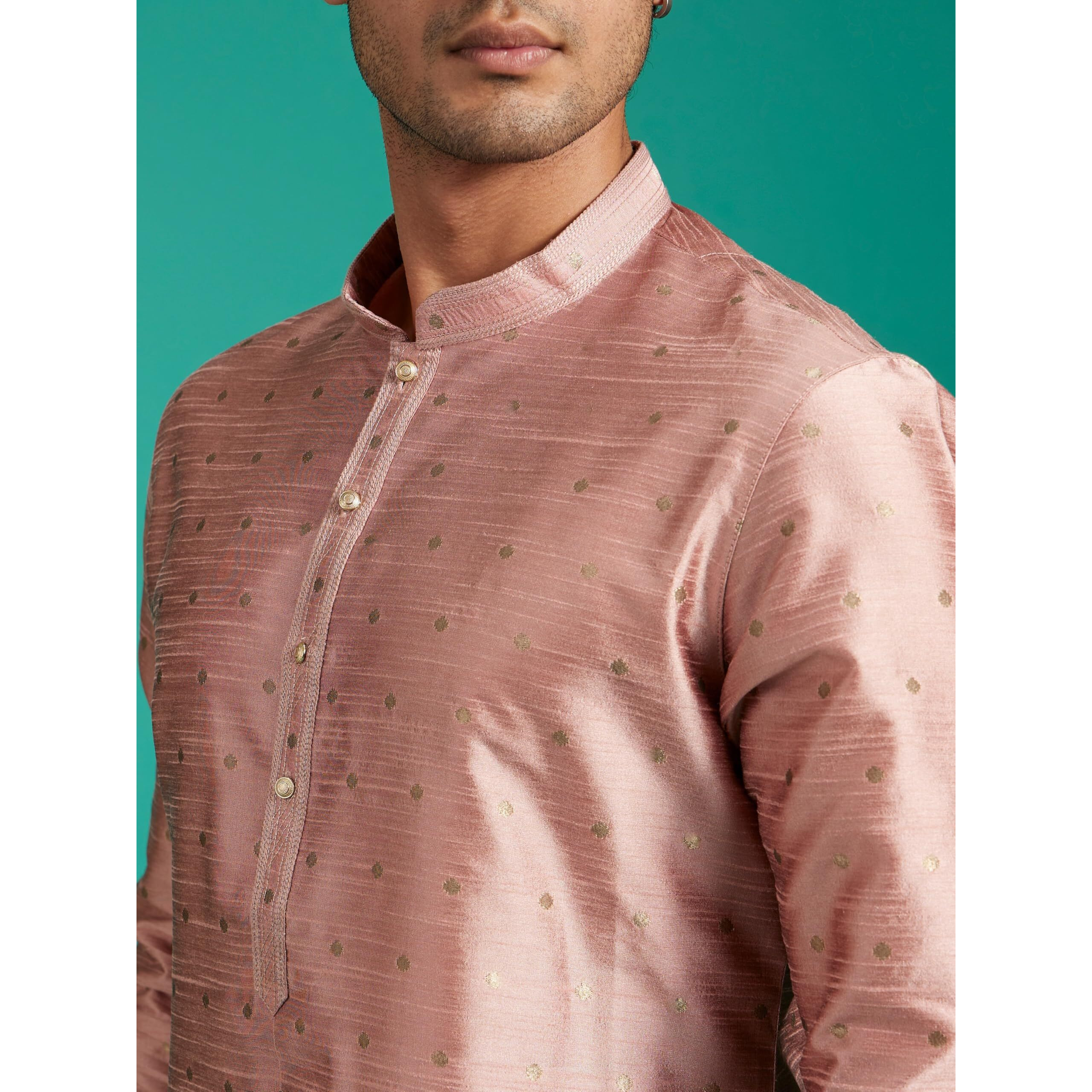 Diwas By Manyavar Men's Art Silk Self Design Kurta (Peach,S)