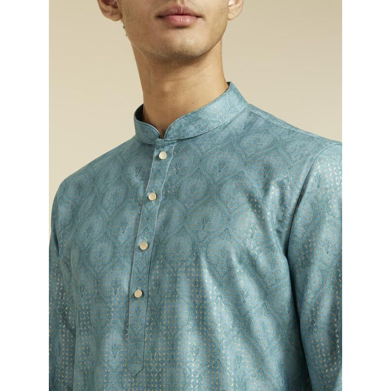 Diwas By Manyavar Men's Cotton Blend Printed Kurta (Aqua Green,Xxxl)