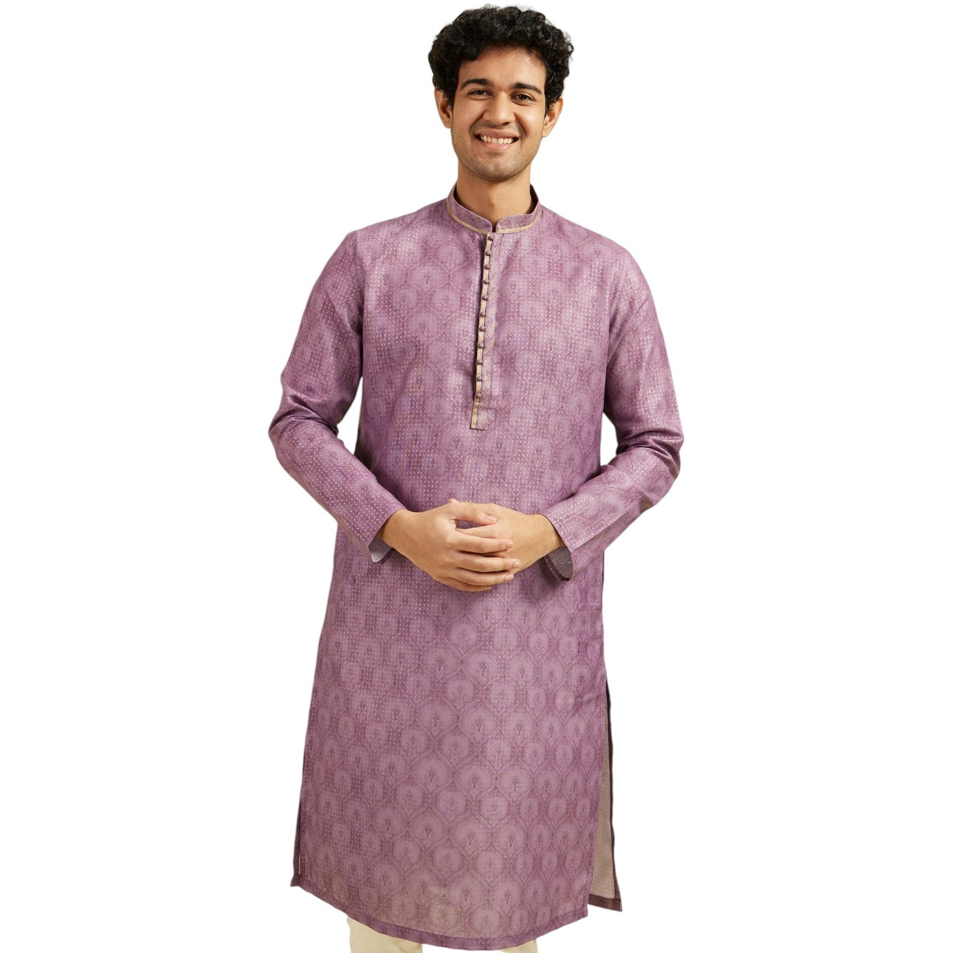 Diwas By Manyavar Men's Cotton Blend Printed Kurta (Purple,Xxxl)