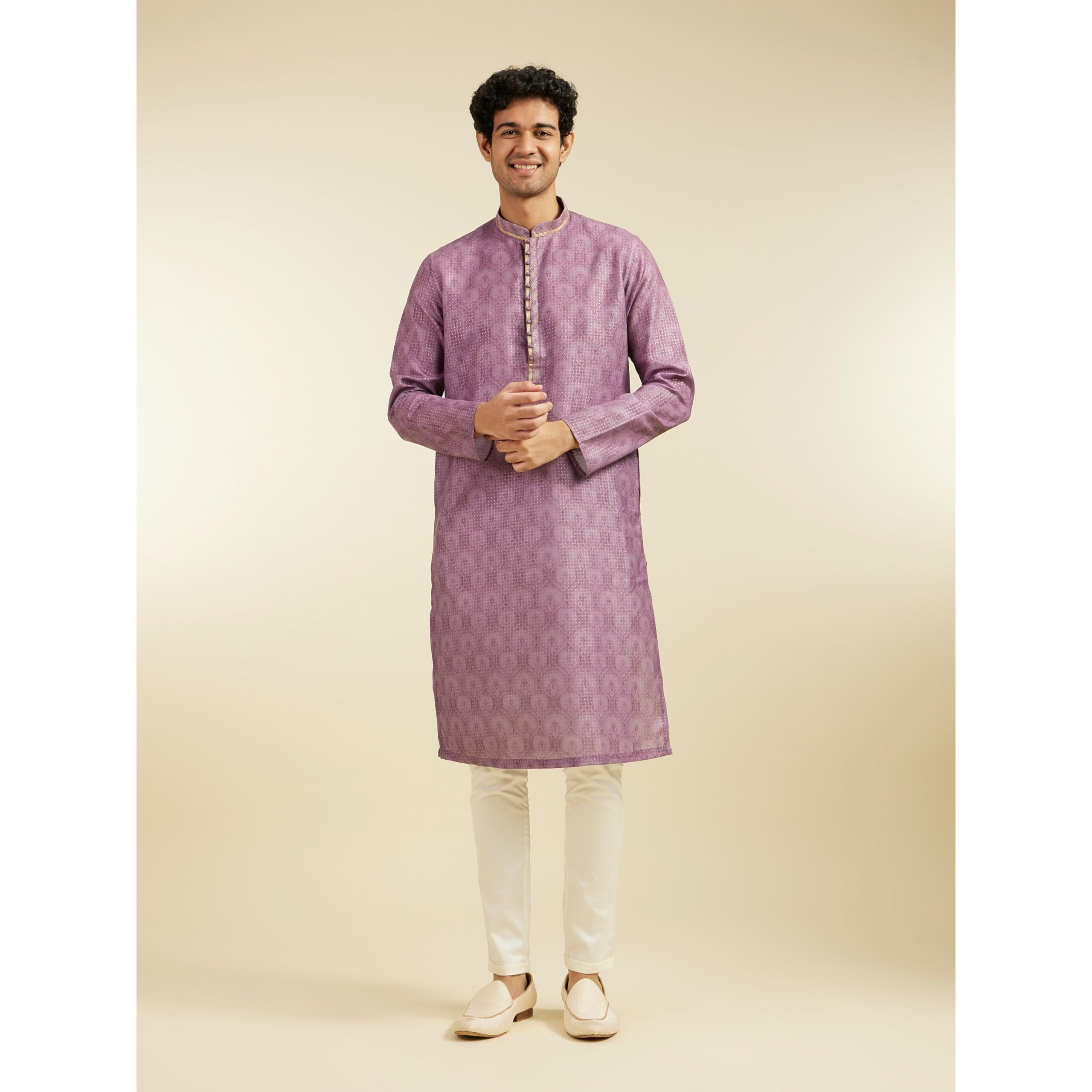 Diwas By Manyavar Men's Cotton Blend Printed Kurta (Purple,Xxxl)