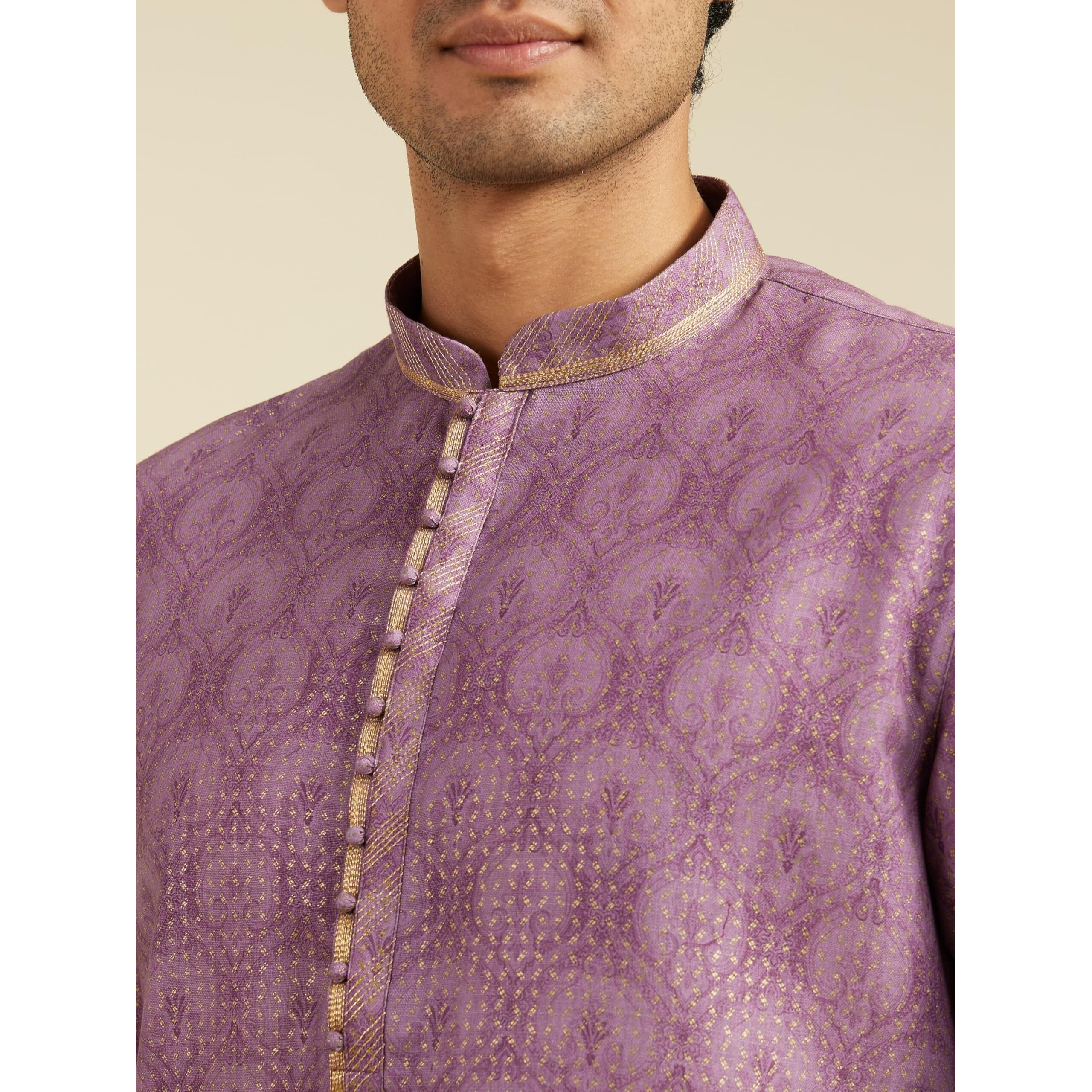 Diwas By Manyavar Men's Cotton Blend Printed Kurta (Purple,Xxxl)