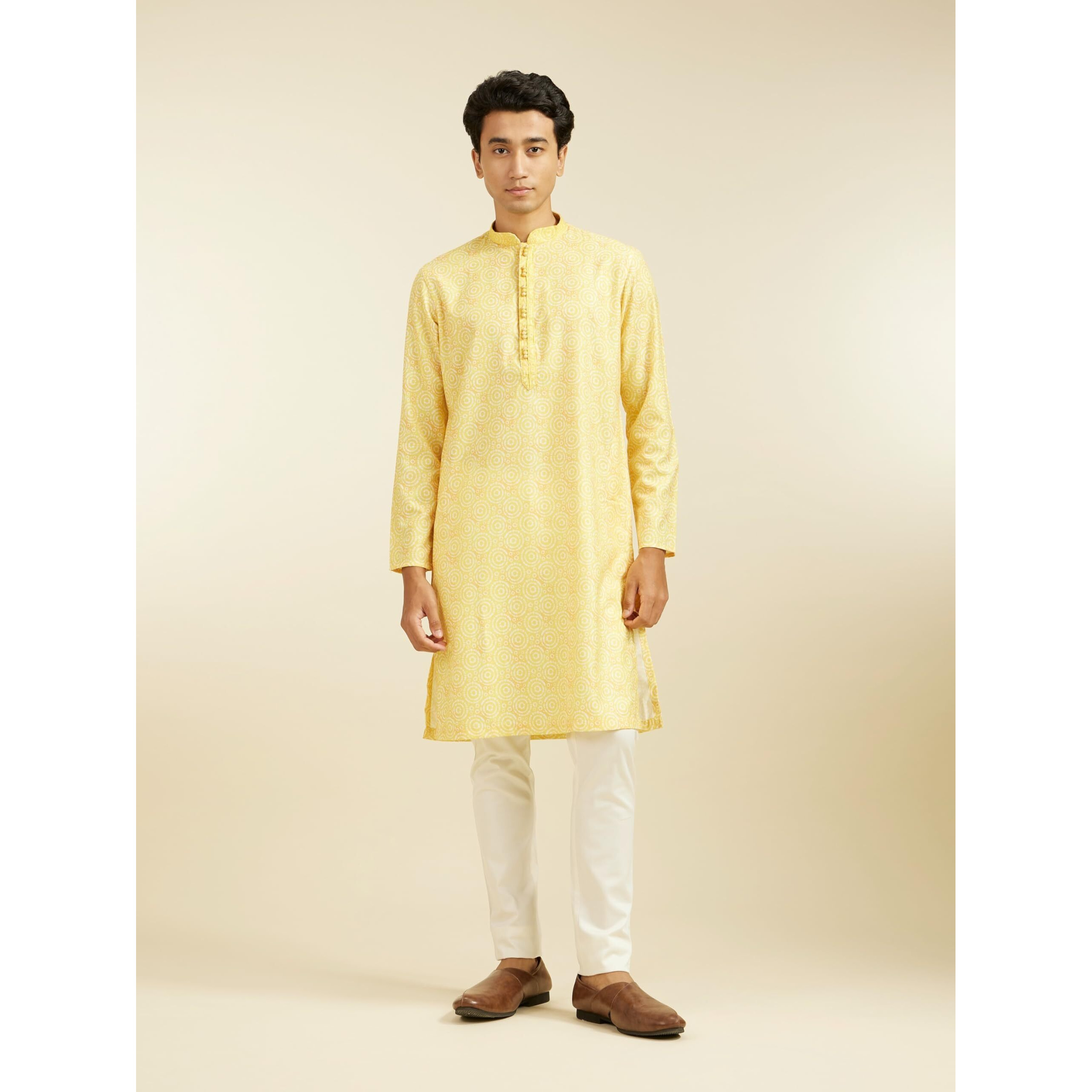 Diwas By Manyavar Men's Blended Cotton Printed Kurta (Yellow,Xl)