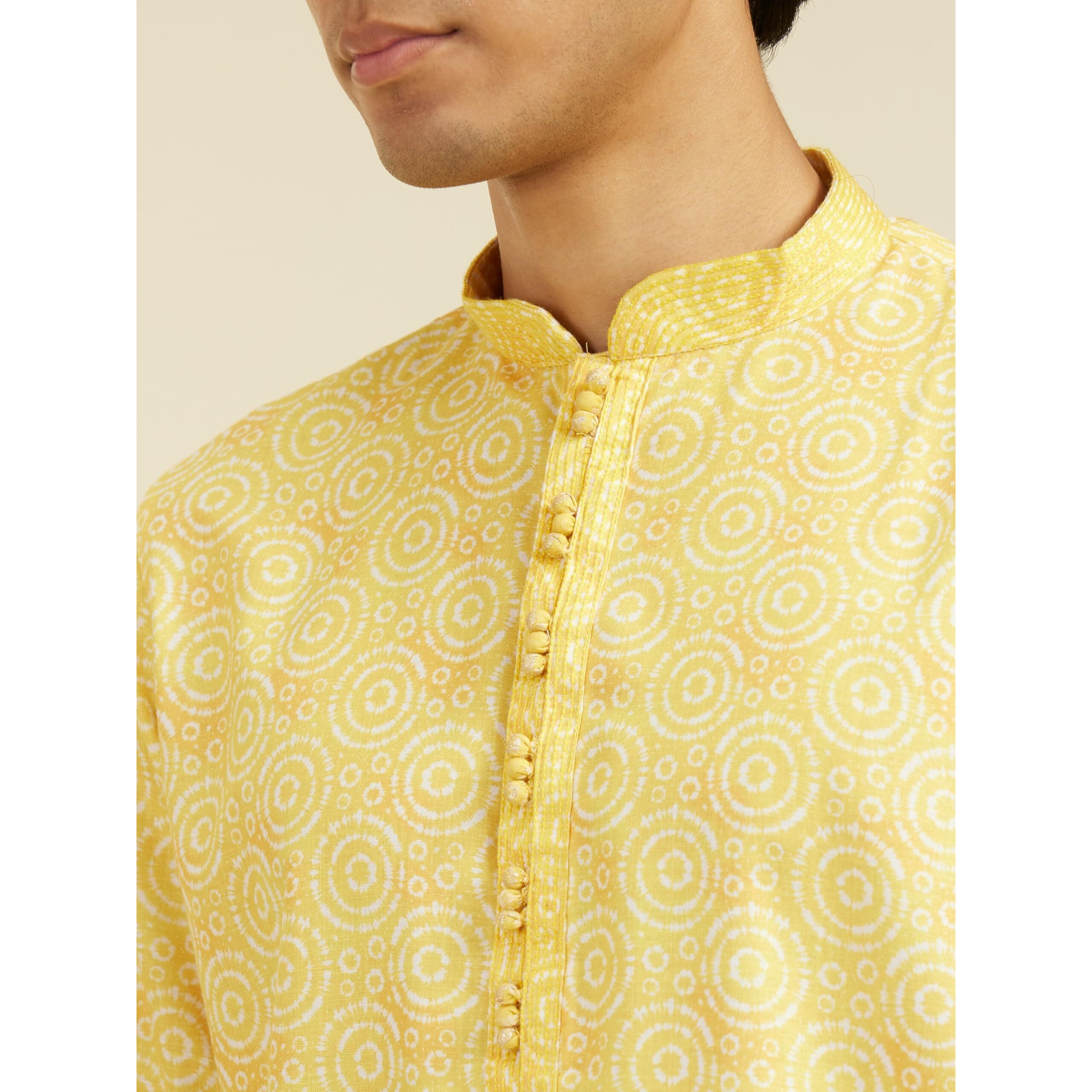 Diwas By Manyavar Men's Blended Cotton Printed Kurta (Yellow,Xxl)