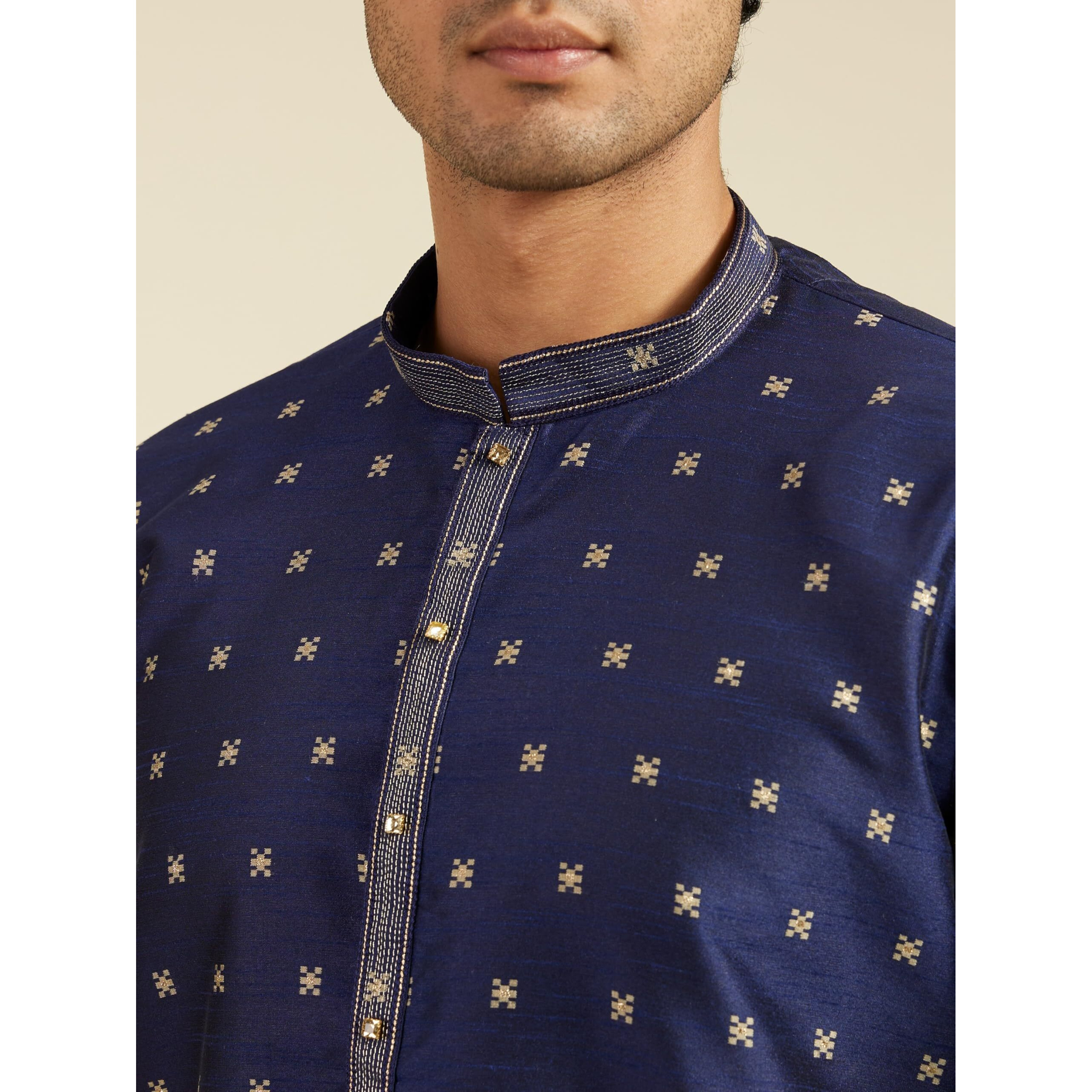 Diwas By Manyavar Men's Art Silk Jacquard| Self Design Kurta (Dark Blue,Xl)