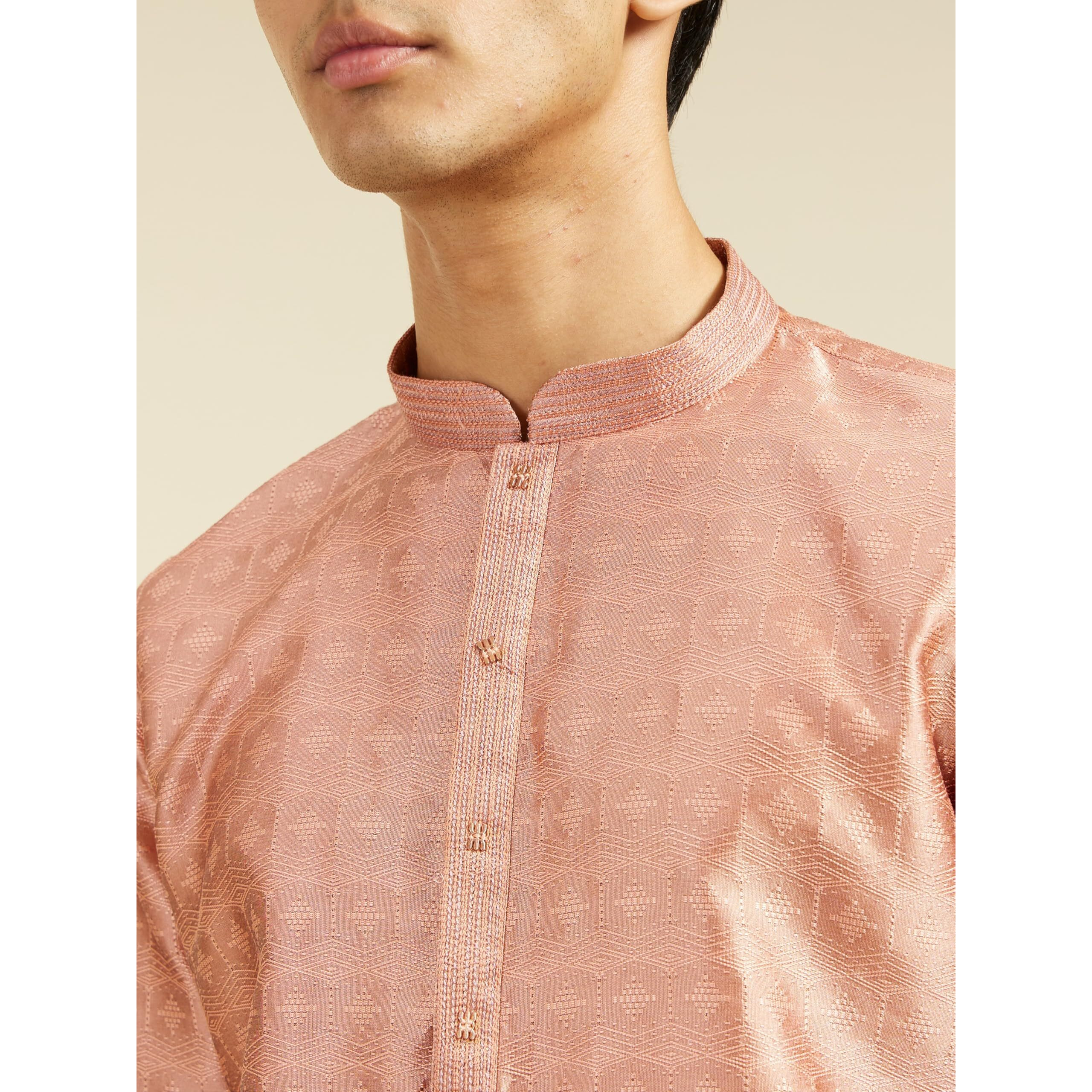 Diwas By Manyavar Men's Art Silk Jacquard| Self Design Kurta (Peach,S)